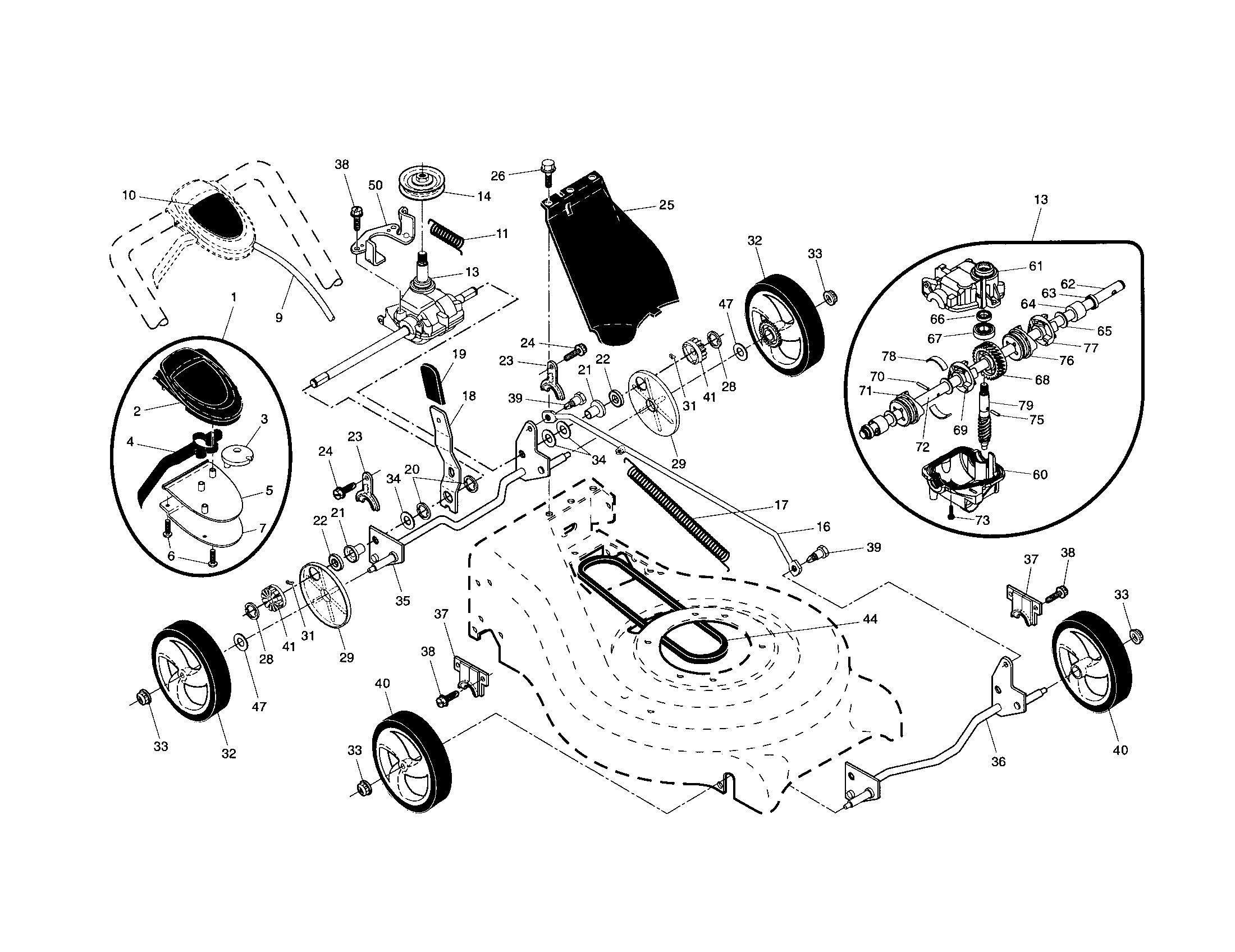 Craftsman 917377042 drive control/gear case/wheels diagram