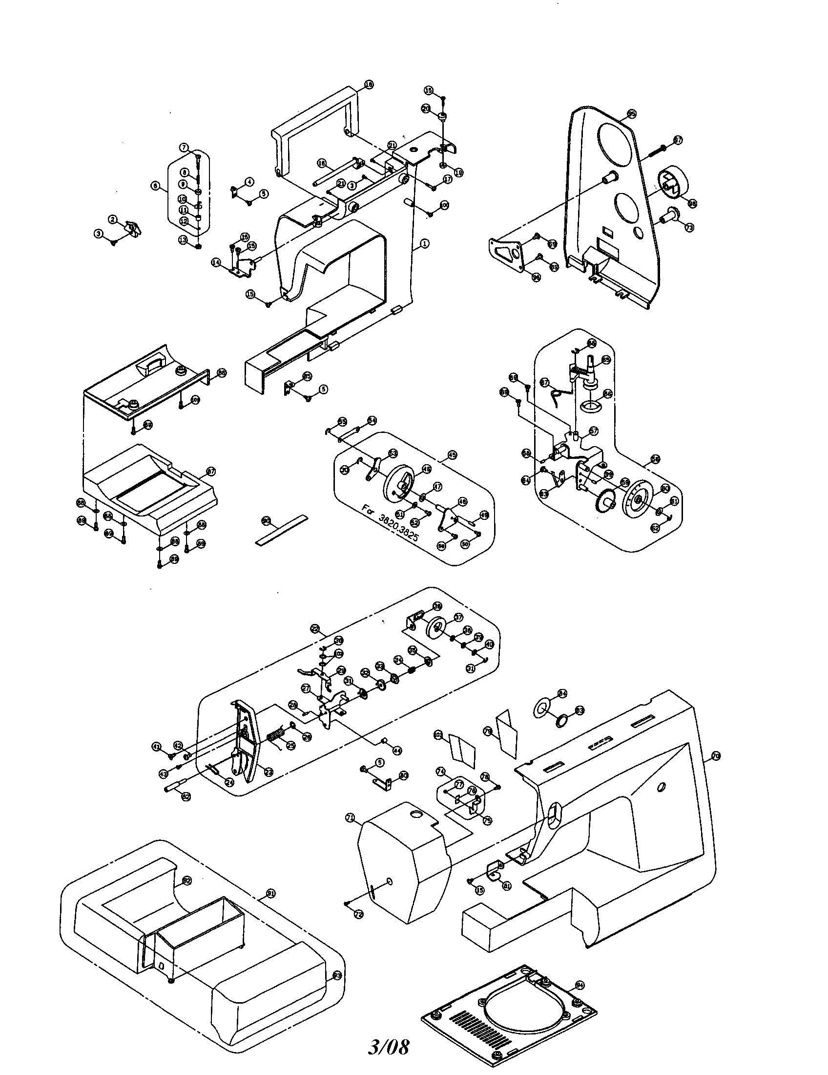 Singer 3810 front and back cover diagram