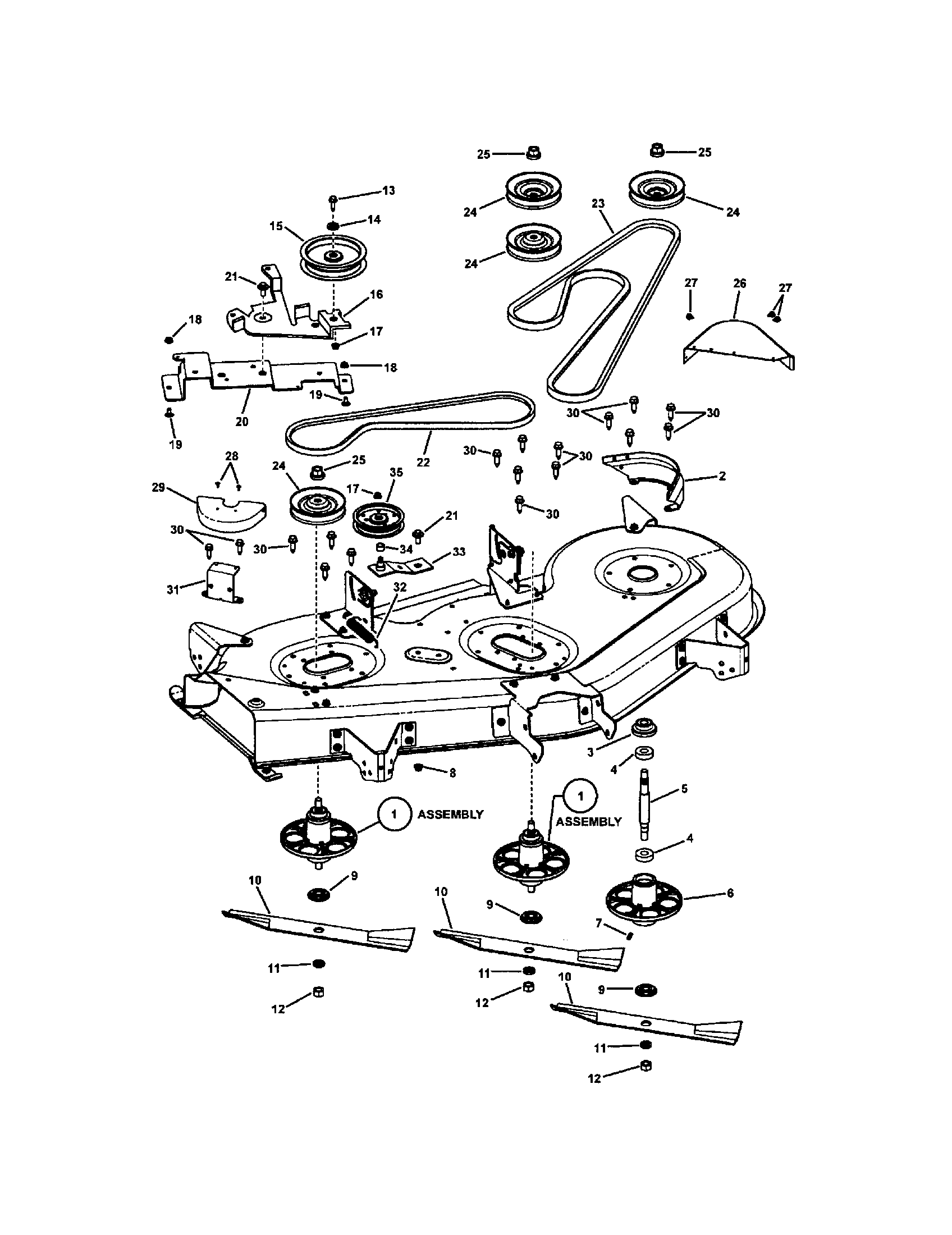 Snapper LT23460 52" deck blade drive diagram