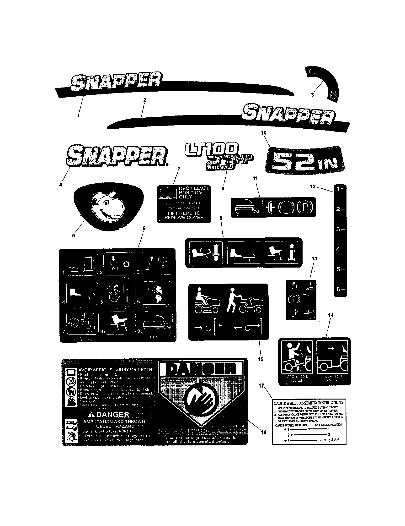 Snapper LT23460 decals diagram