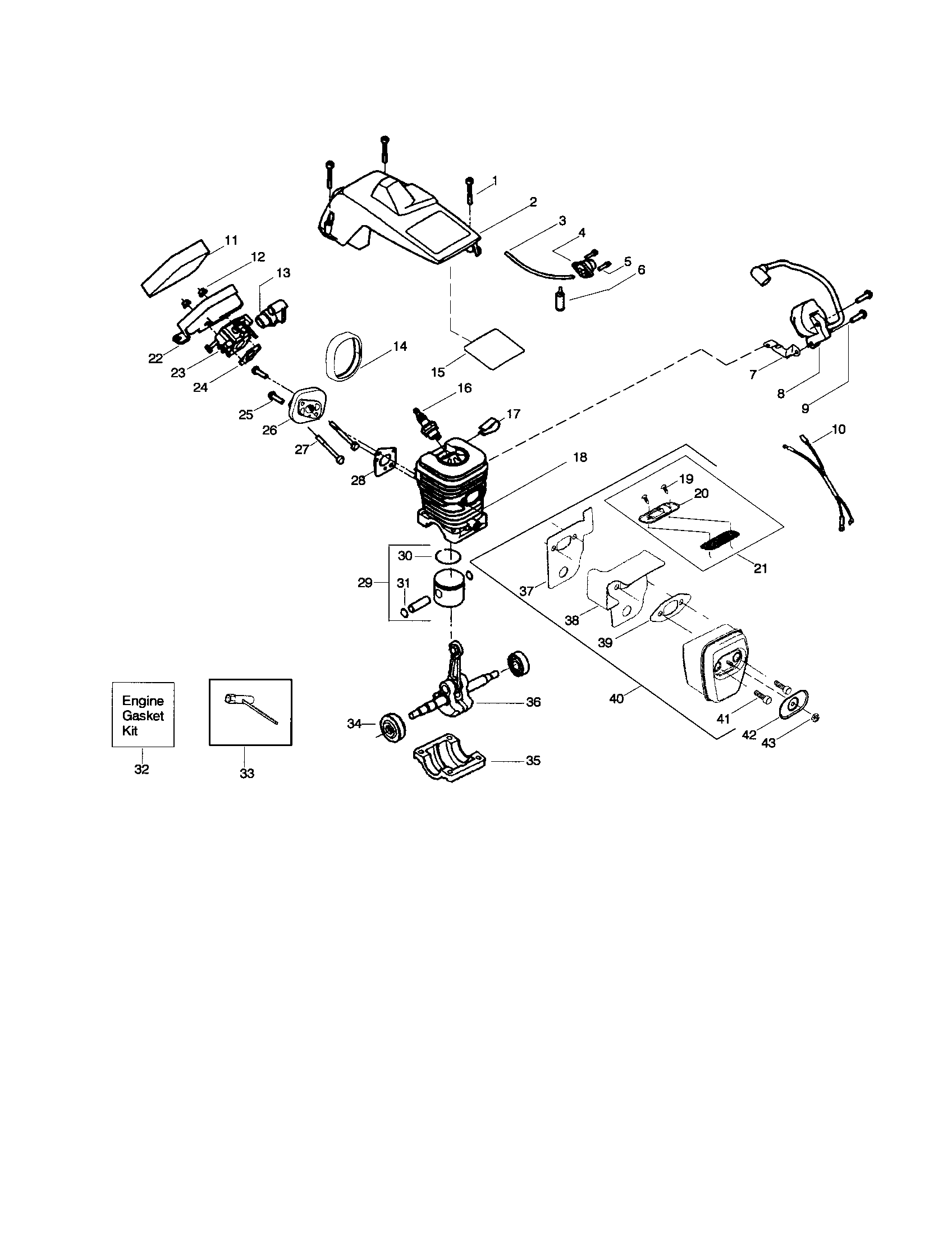 Poulan 1975LE TYPE 2 shield/cylinder/crankshaft diagram