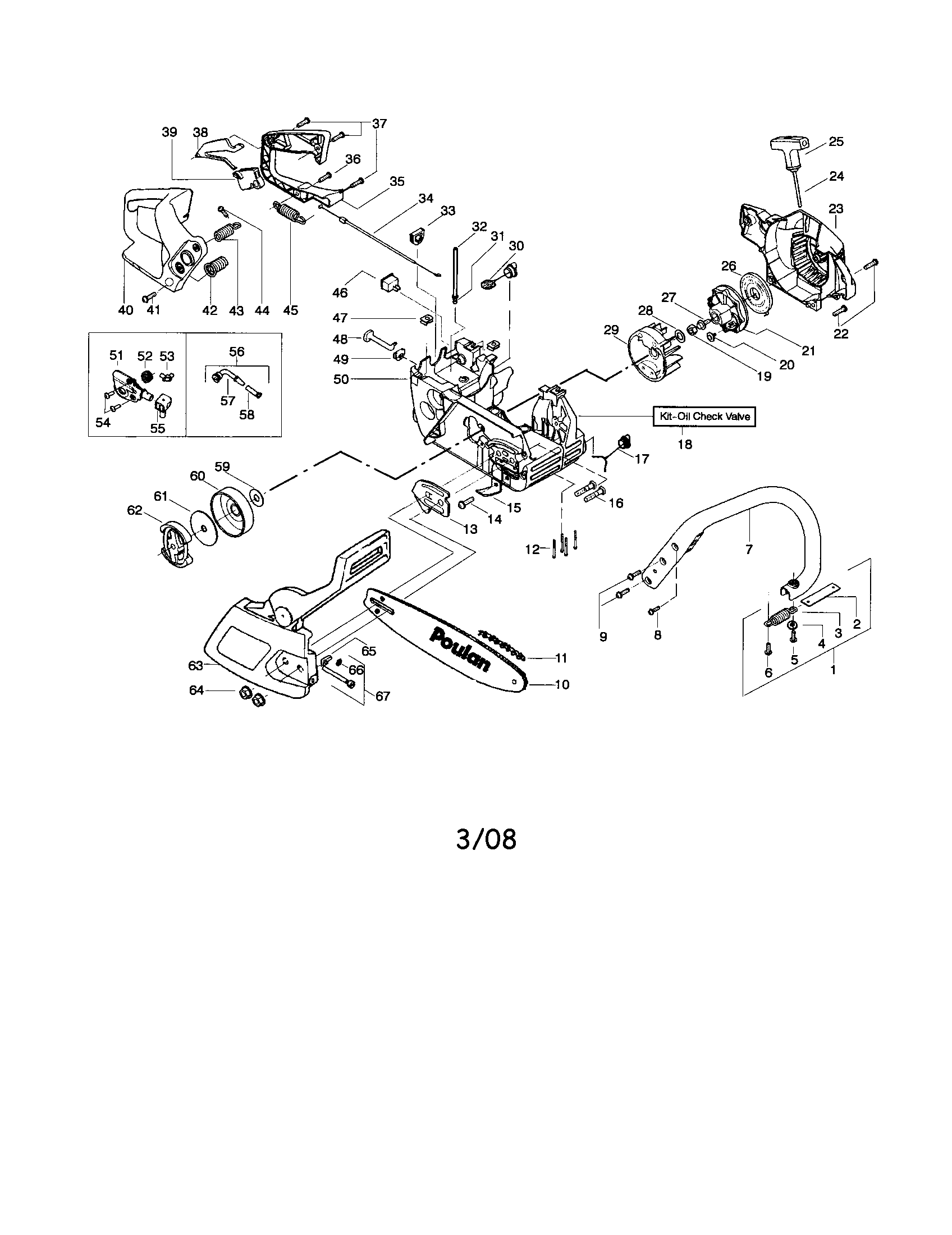 Poulan 2550SE TYPE 1 chassis/bar/handle diagram