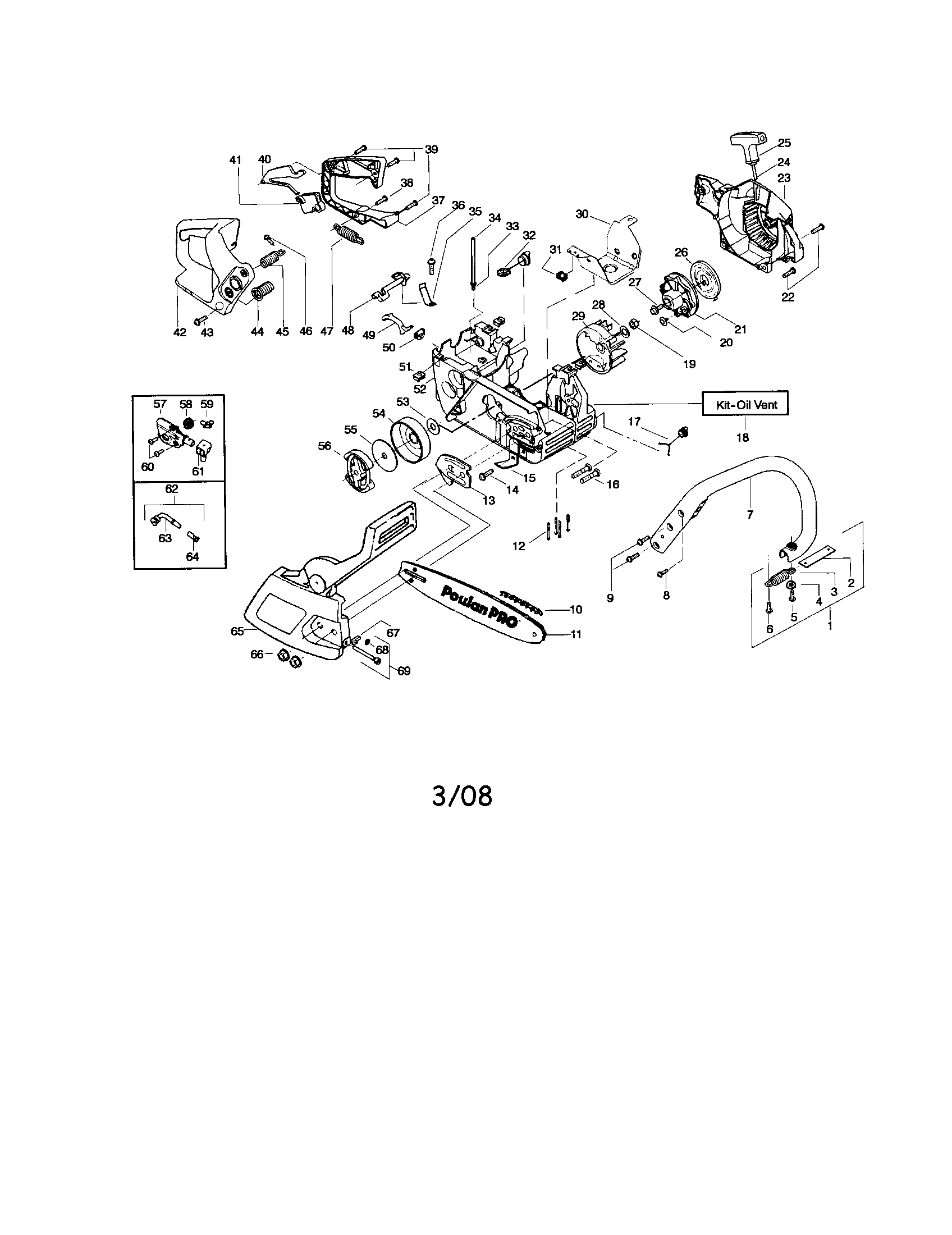Poulan SM4018 chassis/bar/handle diagram