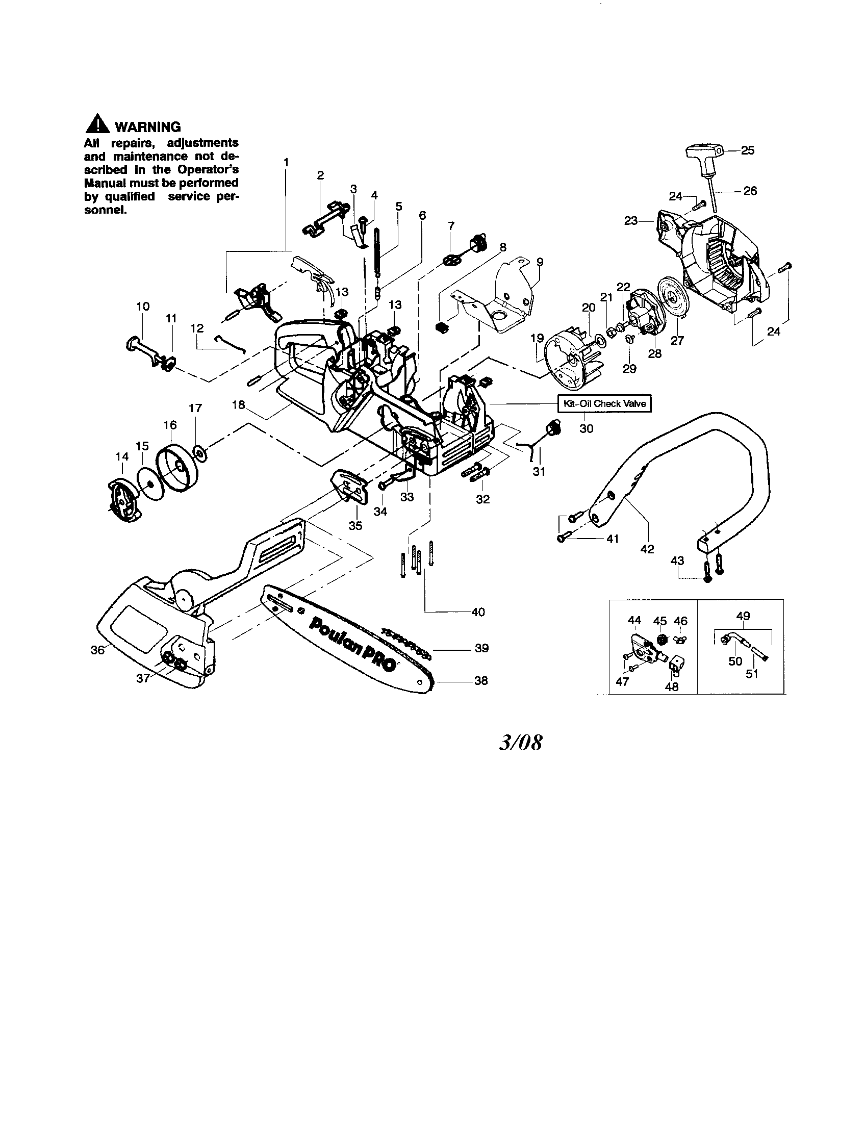 Poulan 222 chassis/bar/handle diagram