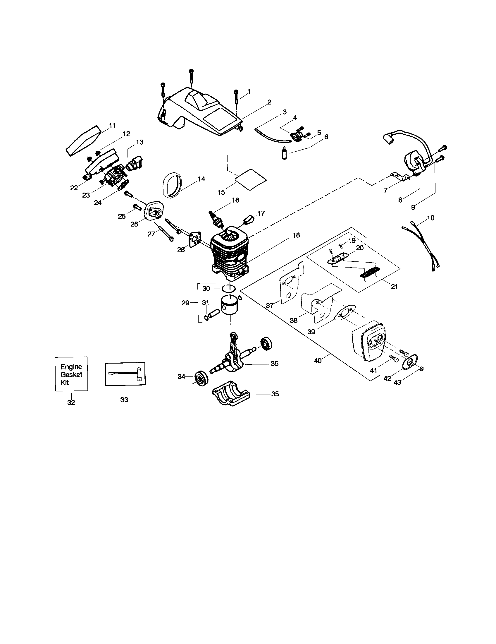 Poulan 262 shield/cylinder/crankshaft diagram