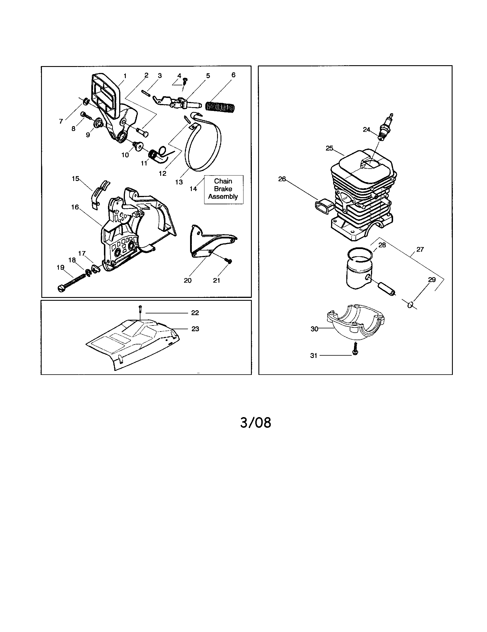 Husqvarna 136LE cylinder/shield/clutch diagram