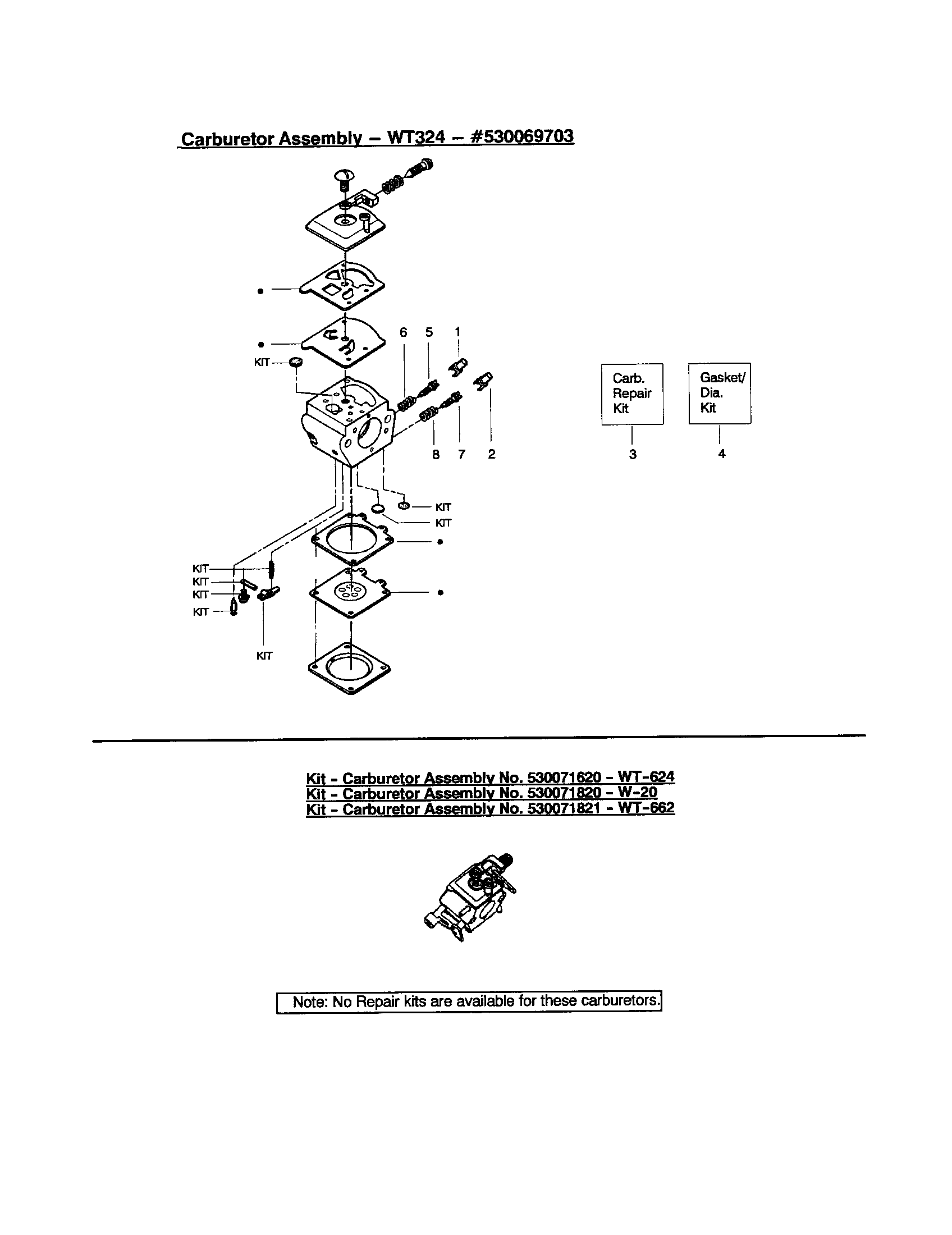 Poulan 2150 TYPE 1-5 carburetor - wt324 - #530069703 diagram