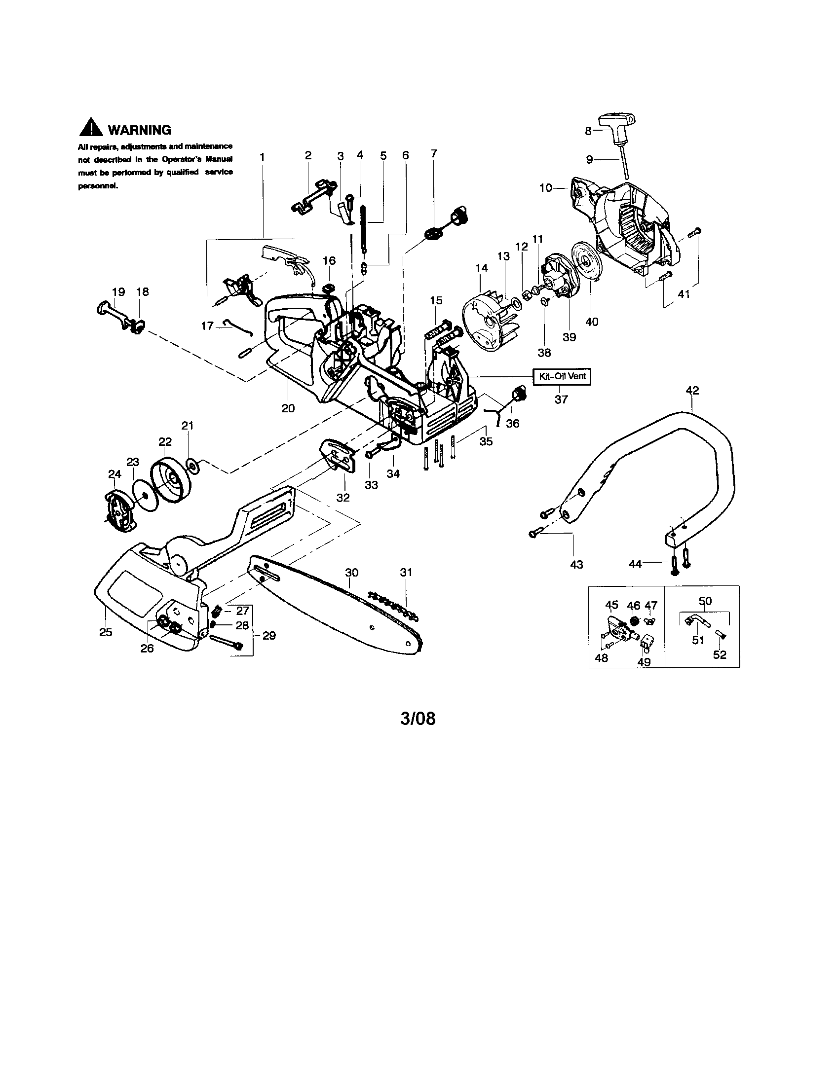 Poulan 2150 TYPE 7 chassis/bar/handle diagram