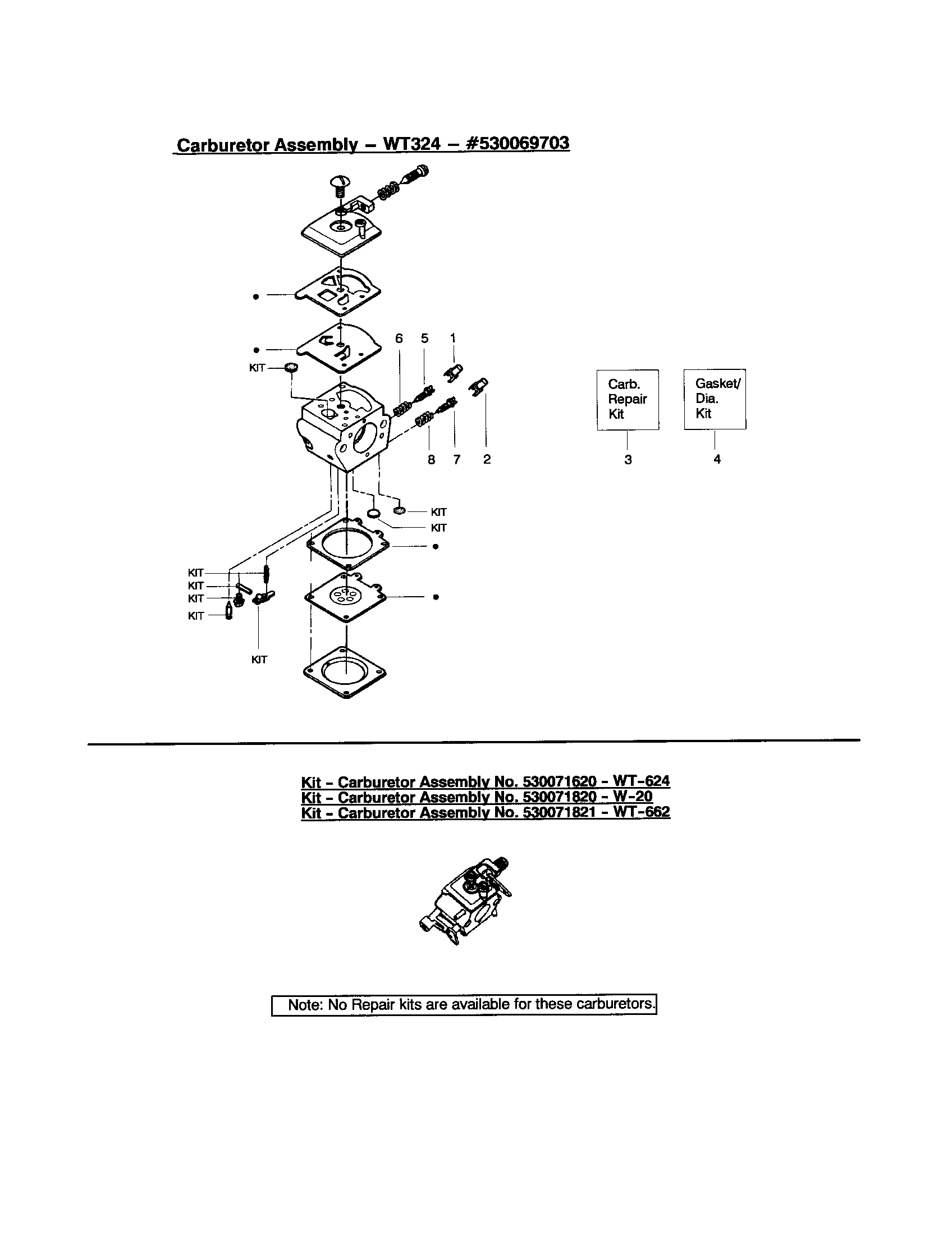 Poulan 2150 TYPE 7 carburetor - wt324 - #530069703 diagram
