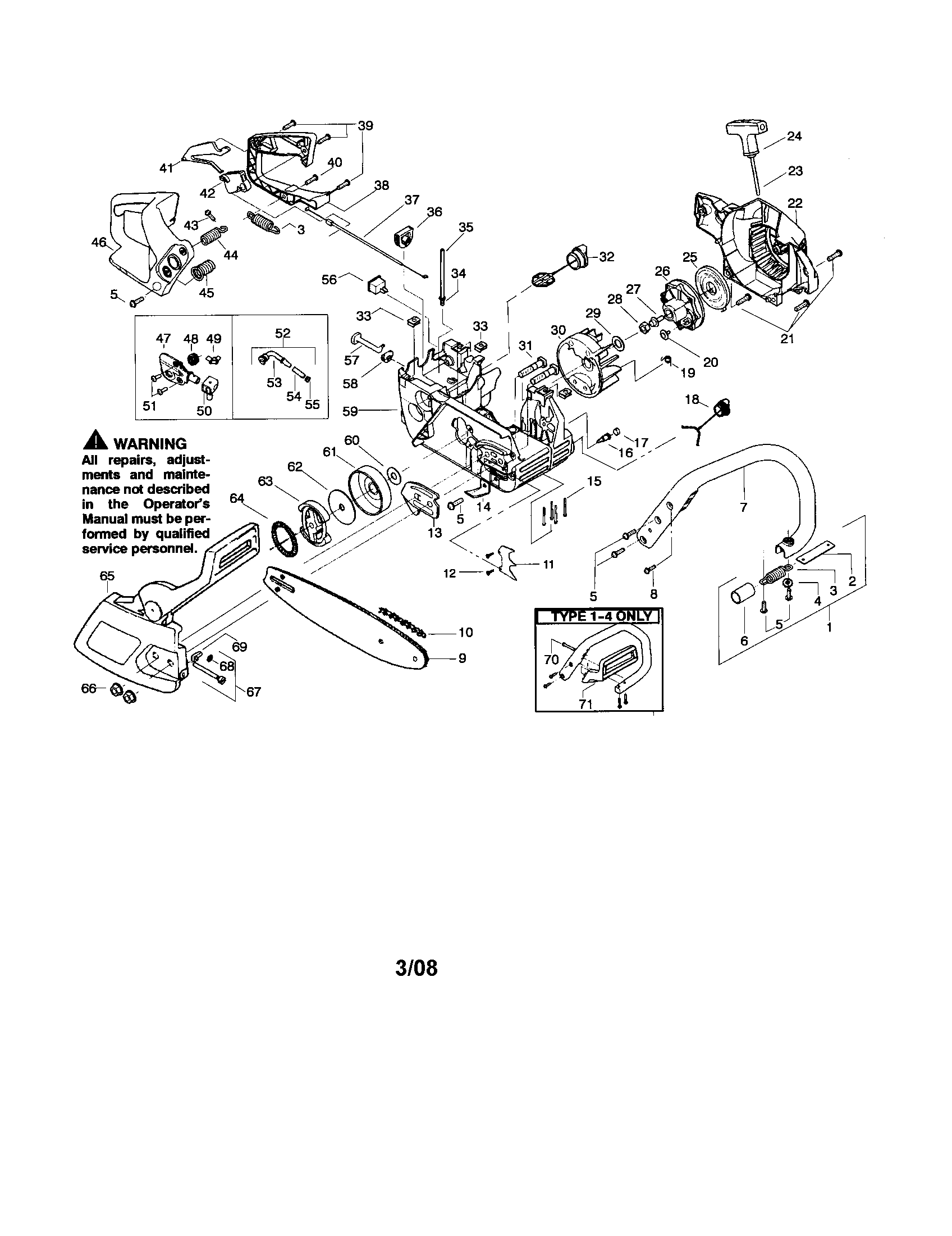 Poulan 2550 TYPE 1-5 chassis/bar/handle diagram