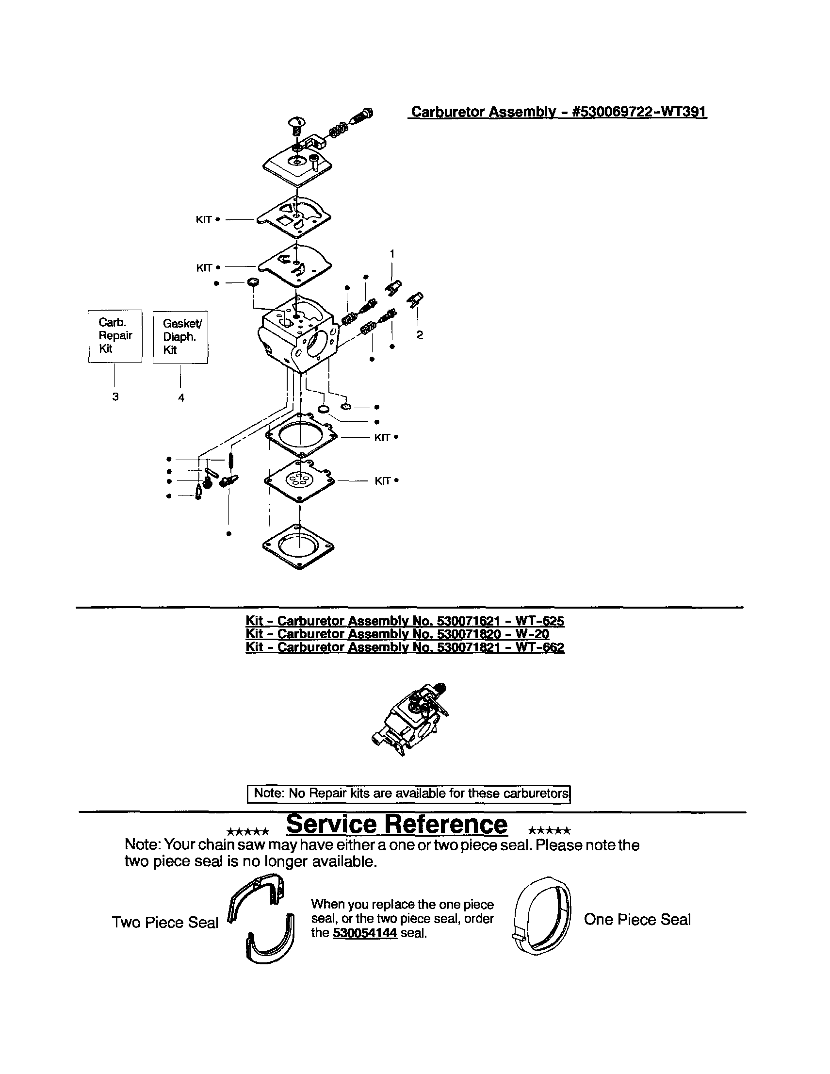 Poulan 2550 TYPE 1-5 carburetor - #530069722-wt391 diagram