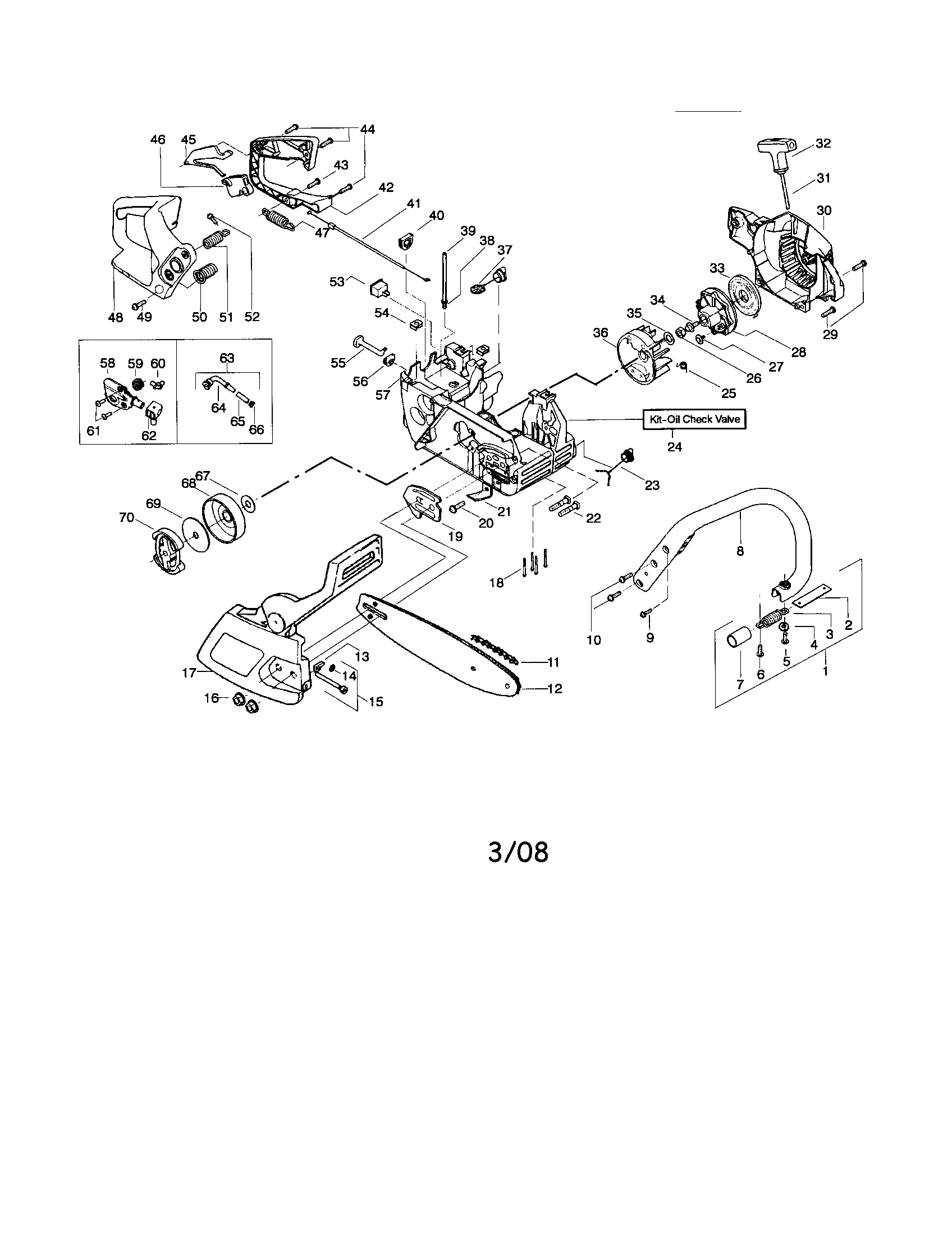 Poulan 2450 TYPE 6 chassis/bar/handle diagram