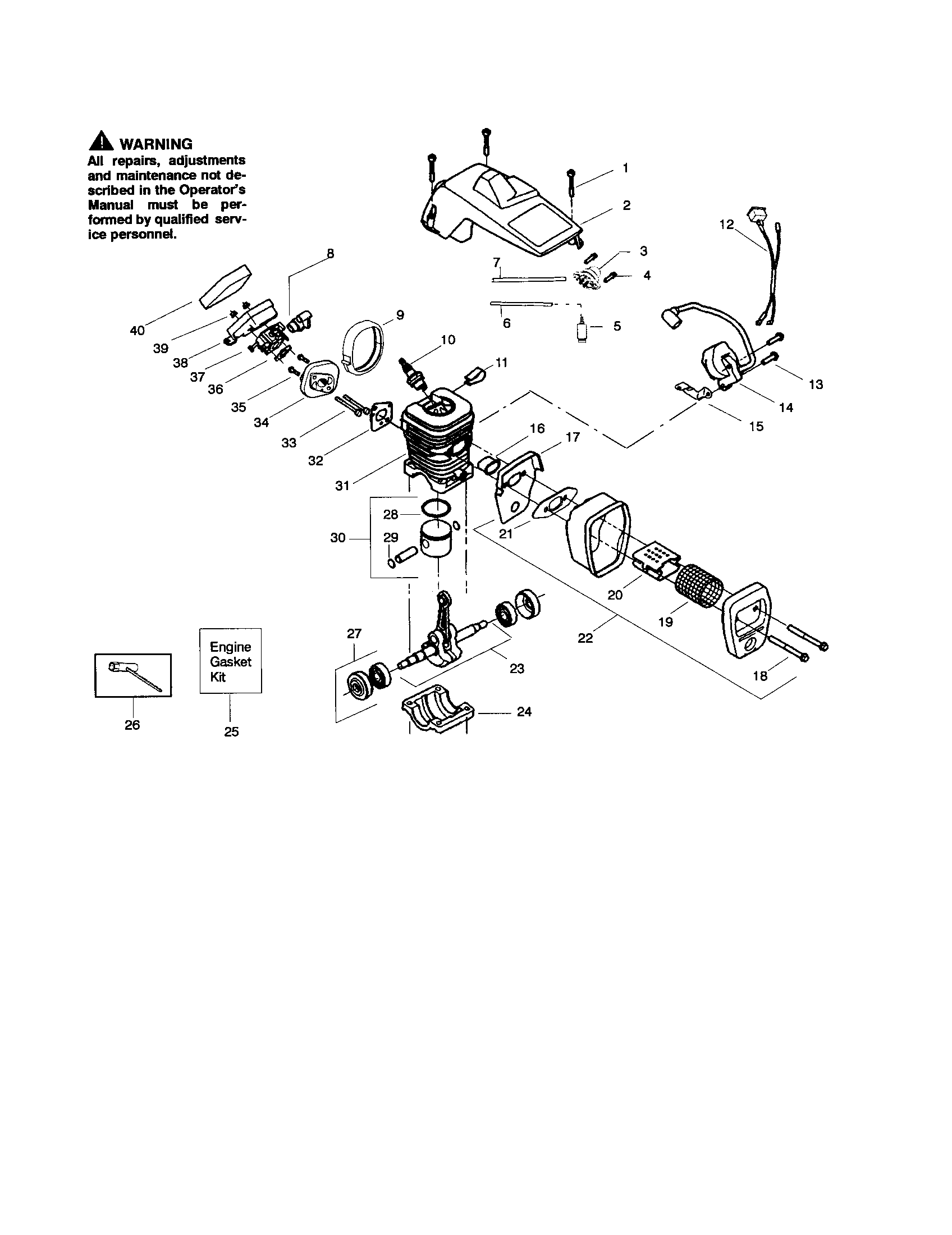 Poulan 2450 TYPE 6 shield/cylinder/crankshaft diagram