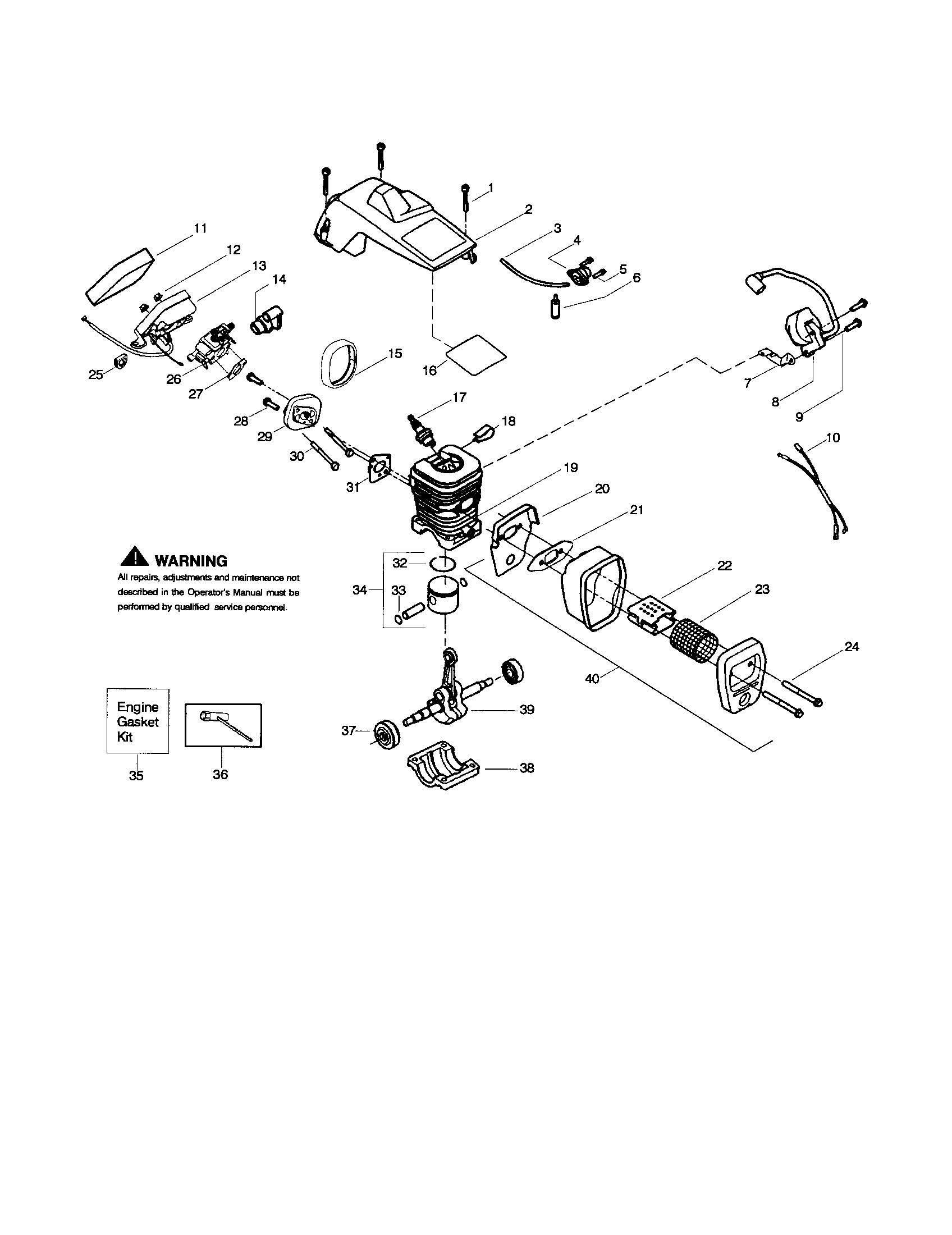 Poulan 2250 TYPE 7 shield/cylinder/crankshaft diagram