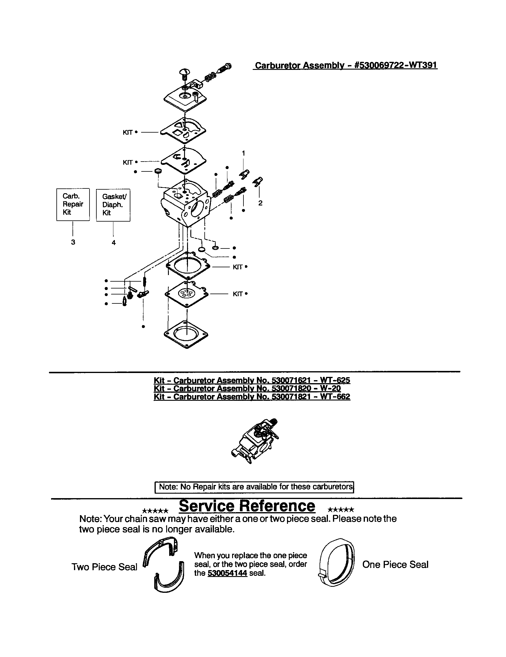 Poulan 2250 TYPE 7 carburetor - #530069722-wt391 diagram