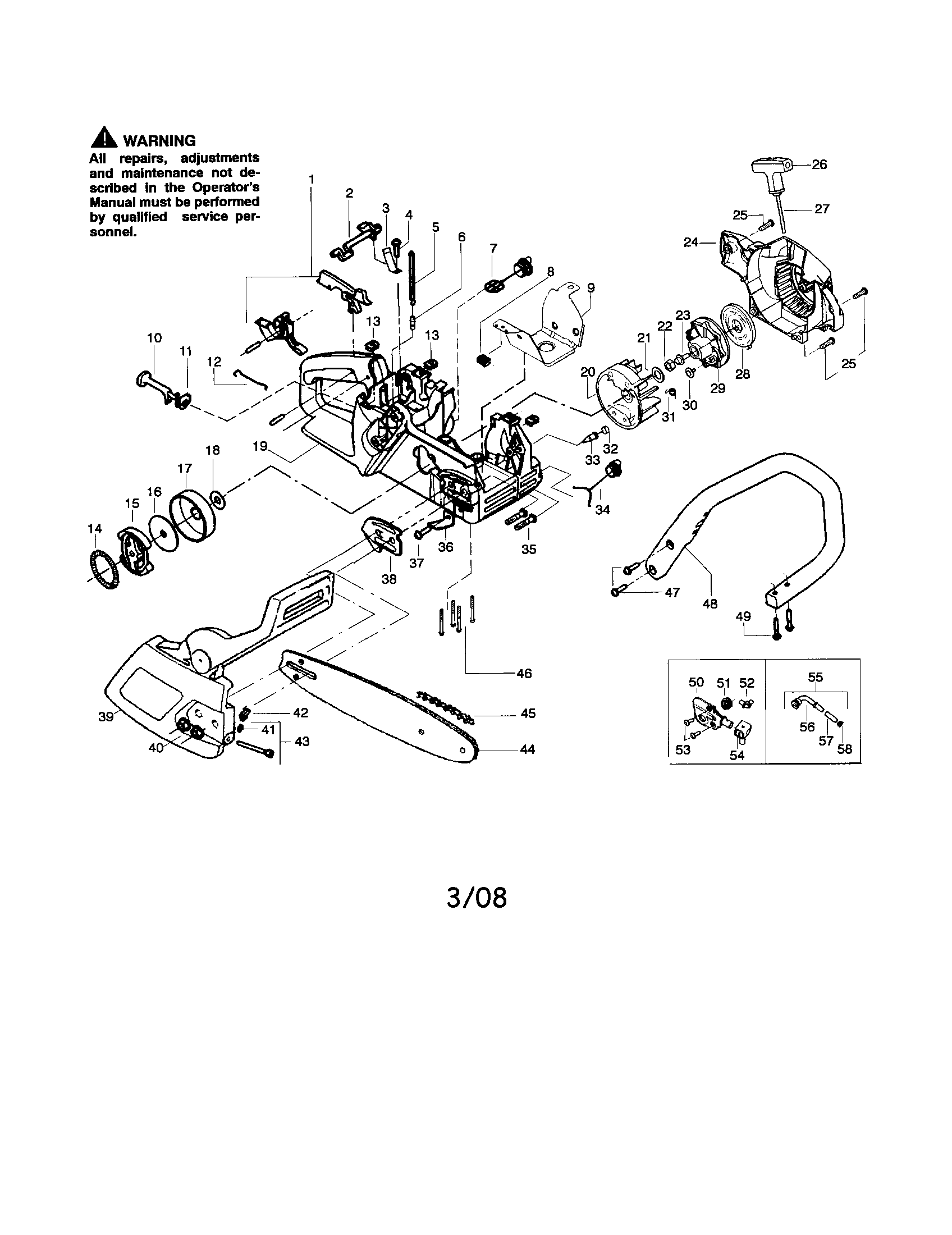 Poulan 2375LE TYPE 1 chassis/bar/handle diagram