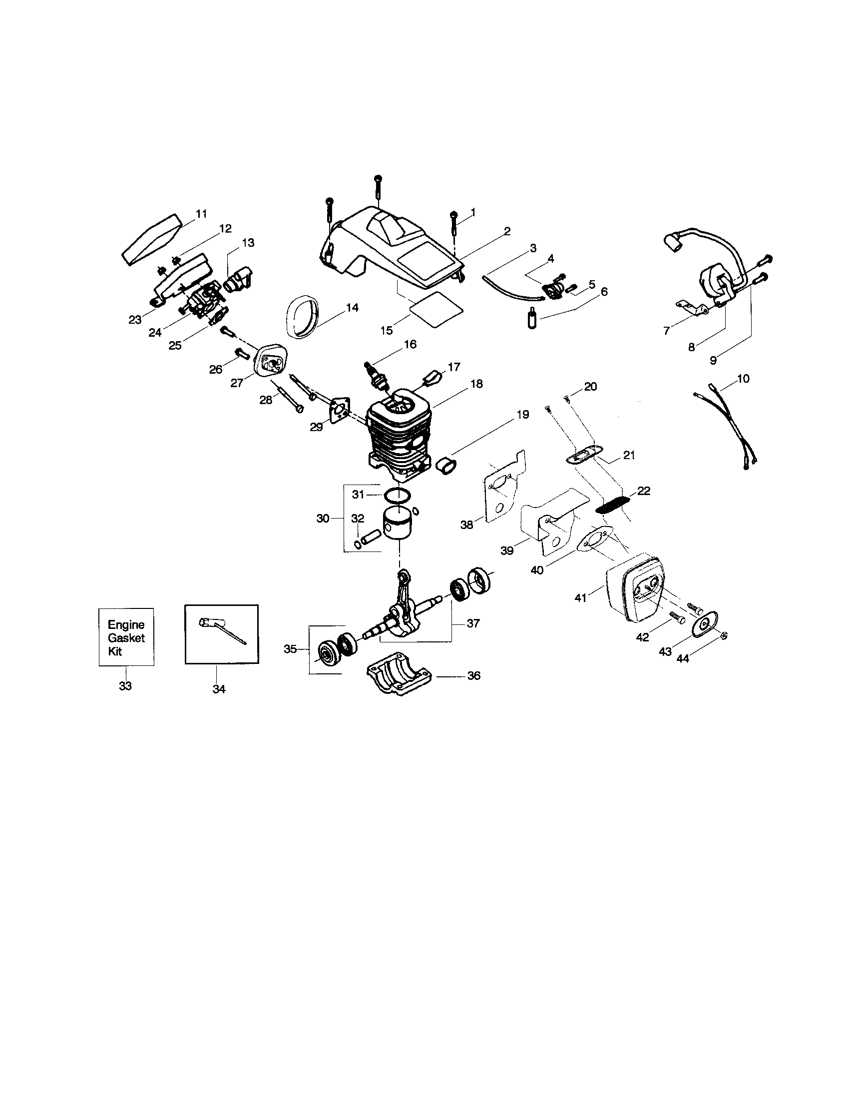 Poulan 2375LE TYPE 1 shield/cylinder/crankshaft diagram