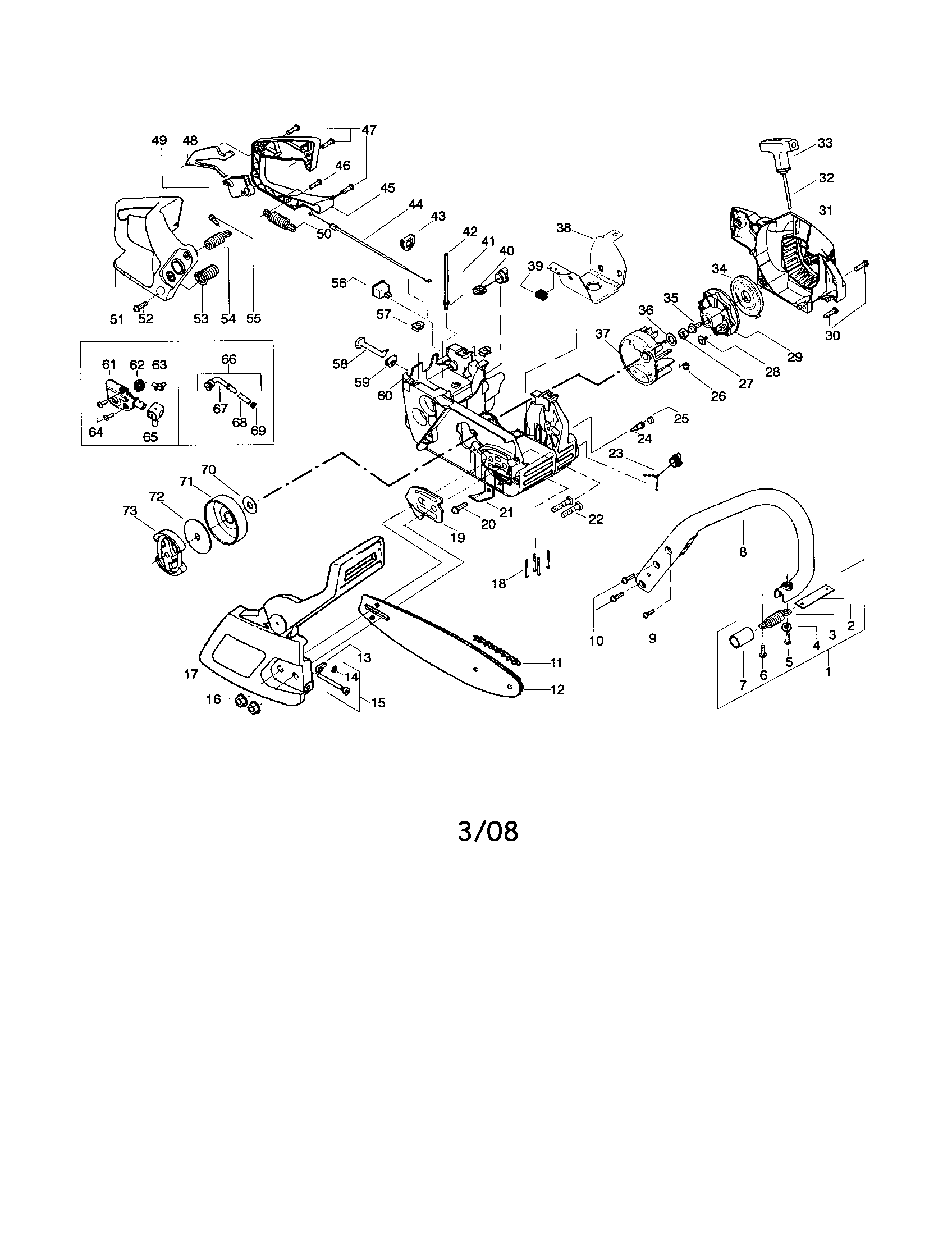 Poulan 2550LE TYPE 1 chassis/bar/handle diagram