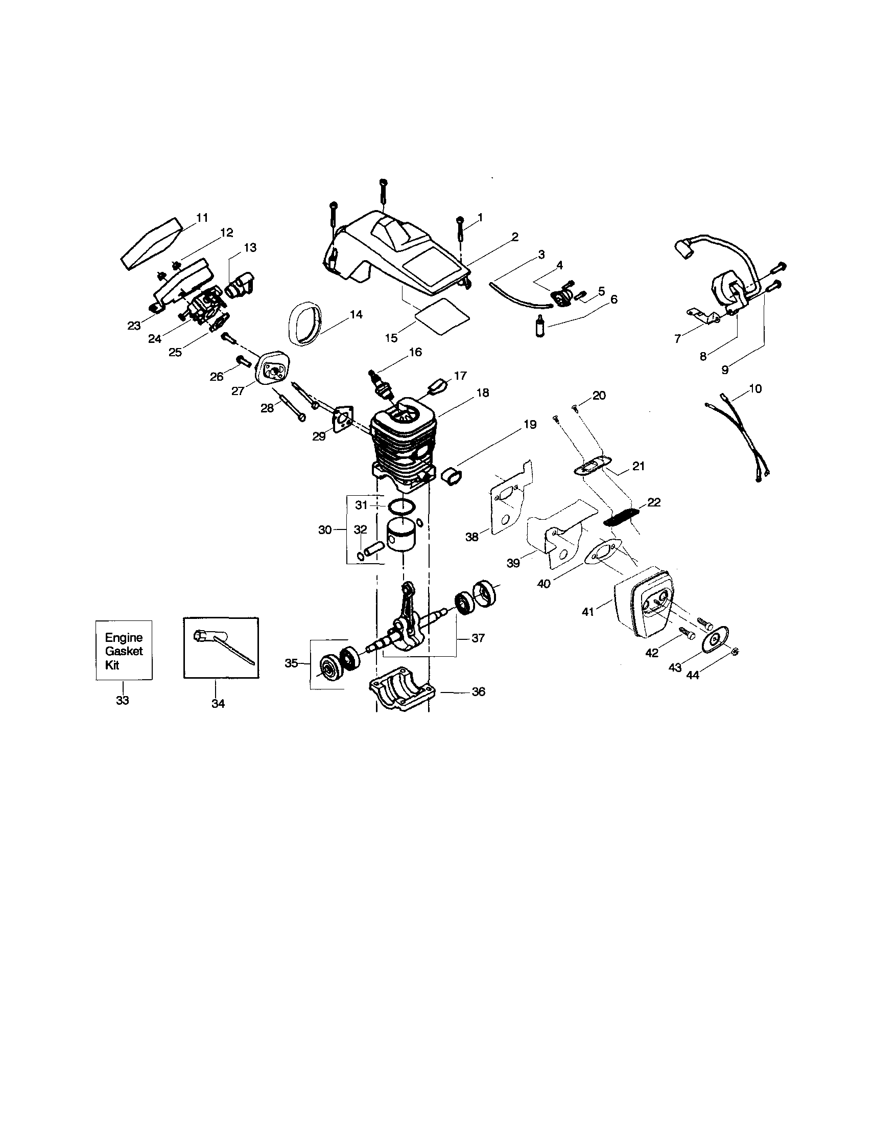 Poulan 1950LE TYPE 1 shield/cylinder/crankshaft diagram