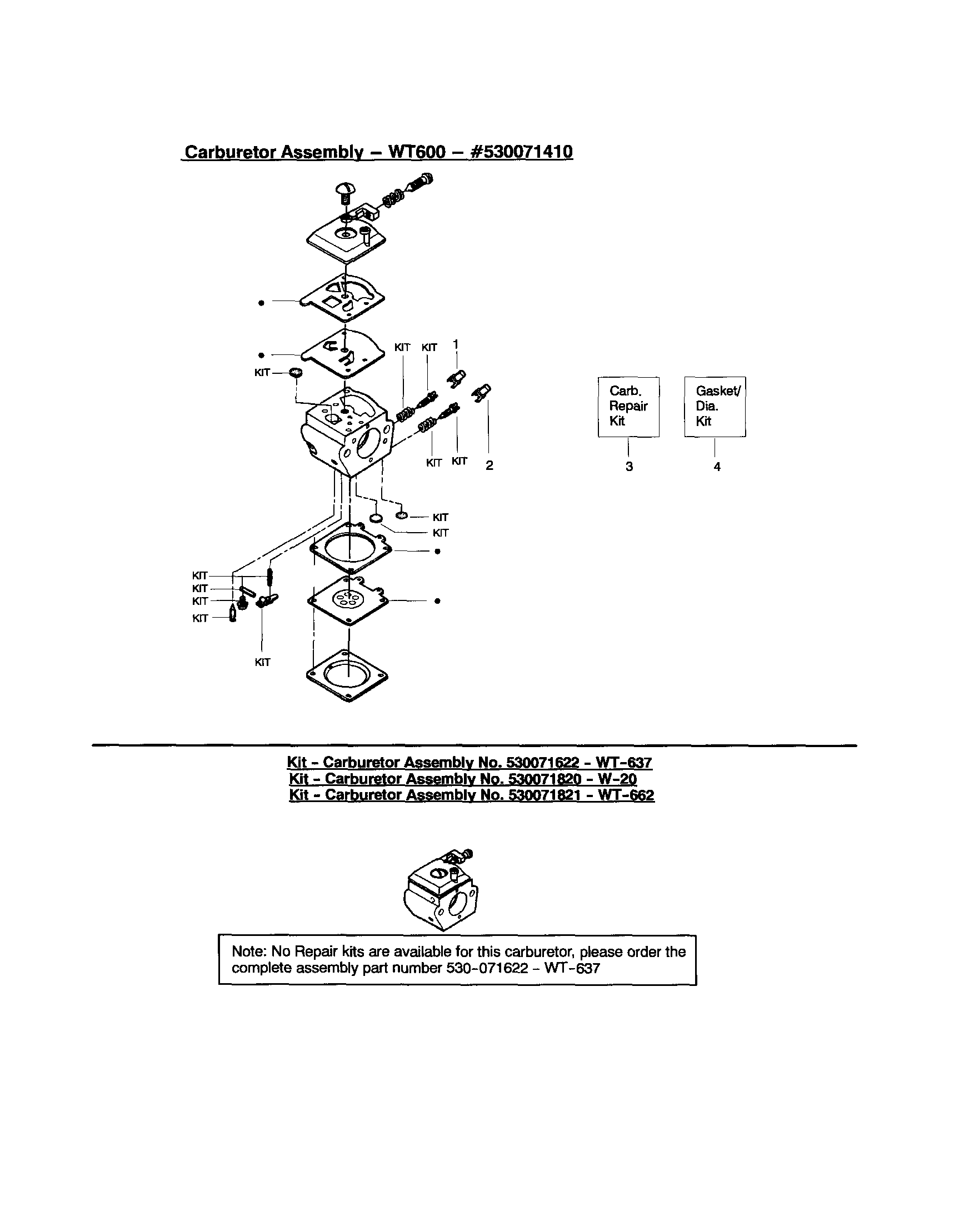 Poulan 1950LE TYPE 1 carburetor - wt600 - #530071410 diagram