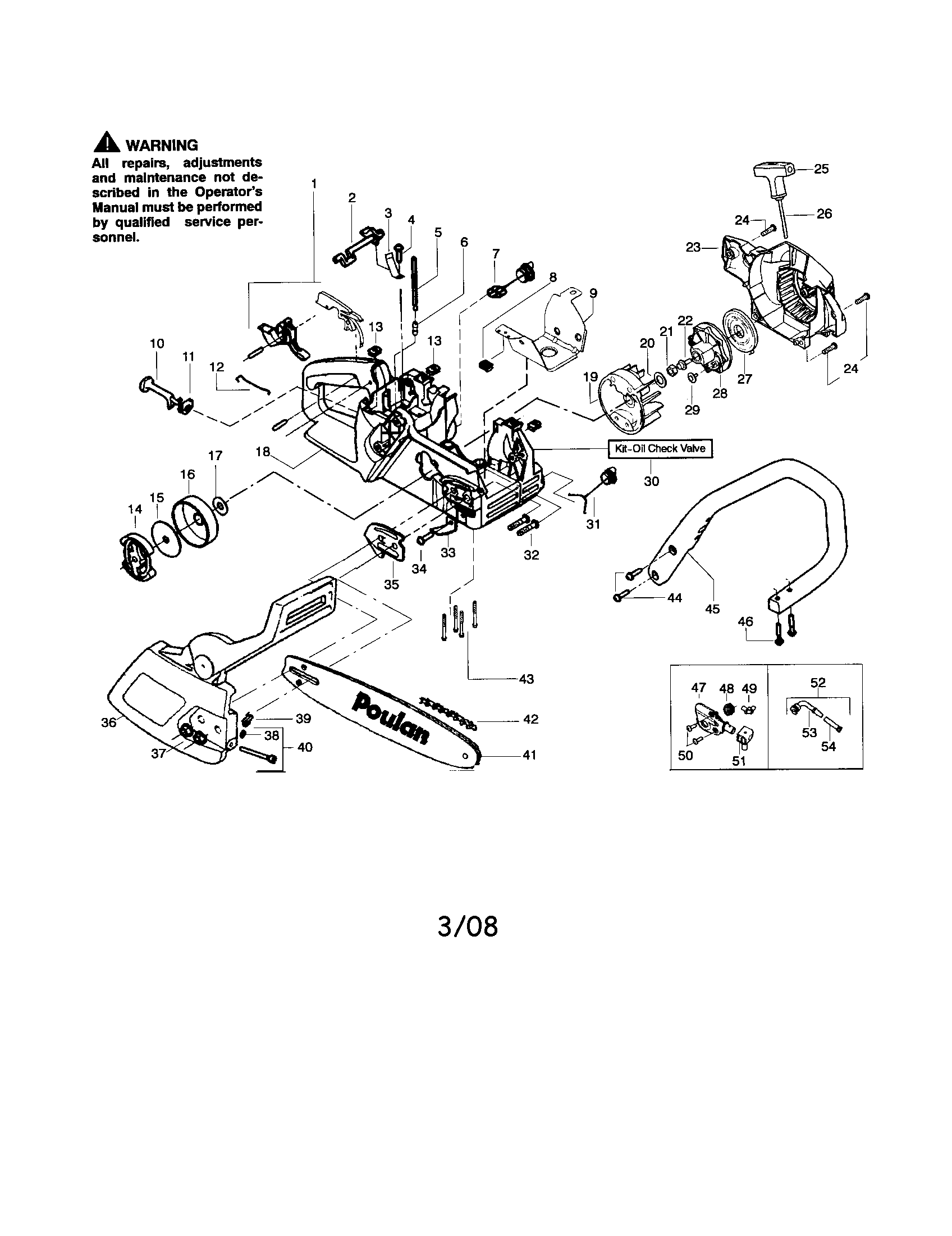 Poulan 1950LE TYPE 2 chassis/bar/handle diagram