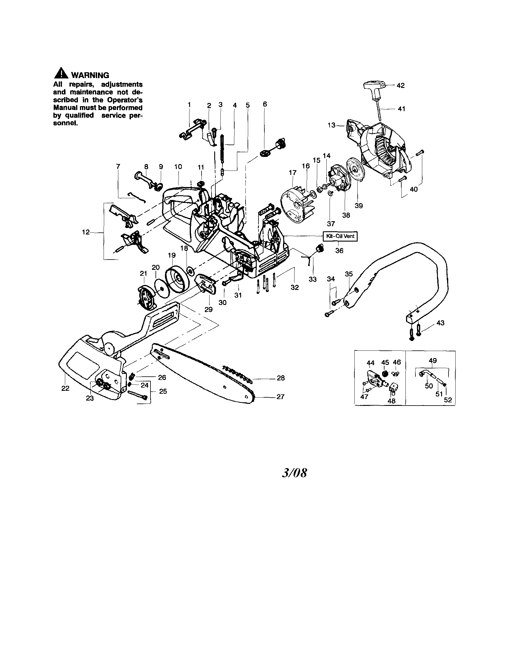 Poulan 2055 TYPE 1-5 chassis/bar/handle diagram