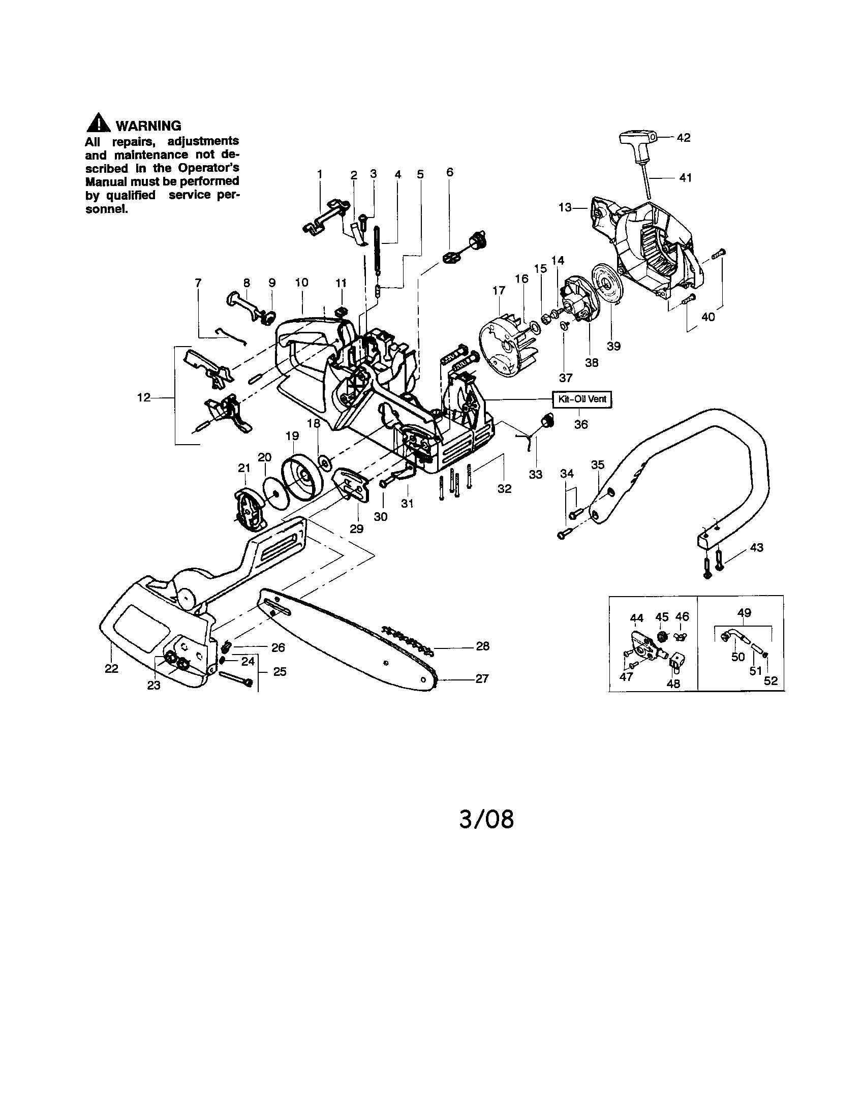 Poulan 2055 TYPE 6 chassis/bar/handle diagram