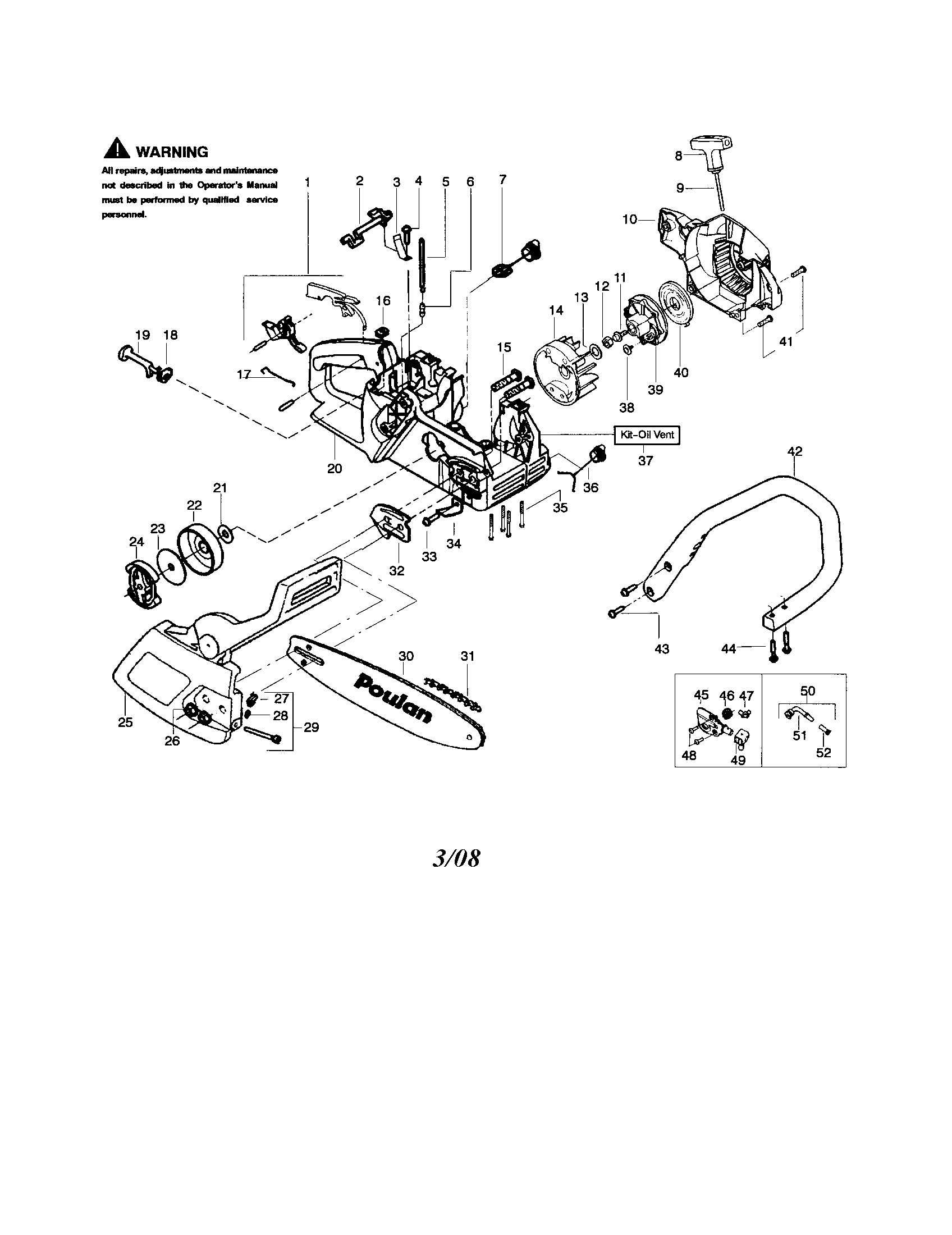 Poulan 2055 TYPE 7 chassis/bar/handle diagram