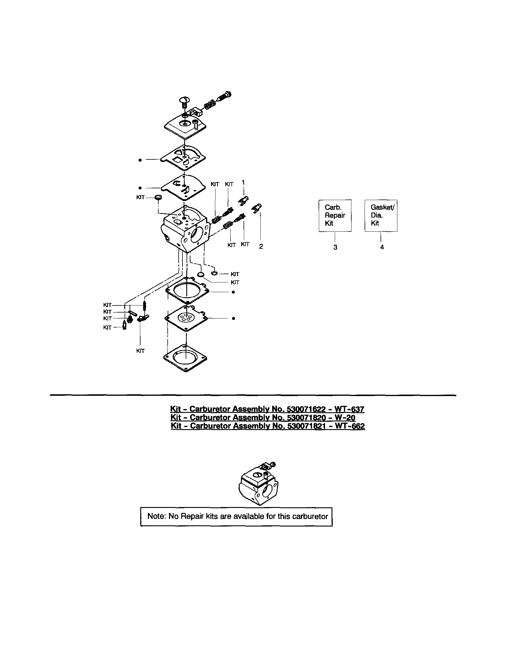 Poulan 2055LE TYPE 1 carburetor - wt600 - #530071410 diagram