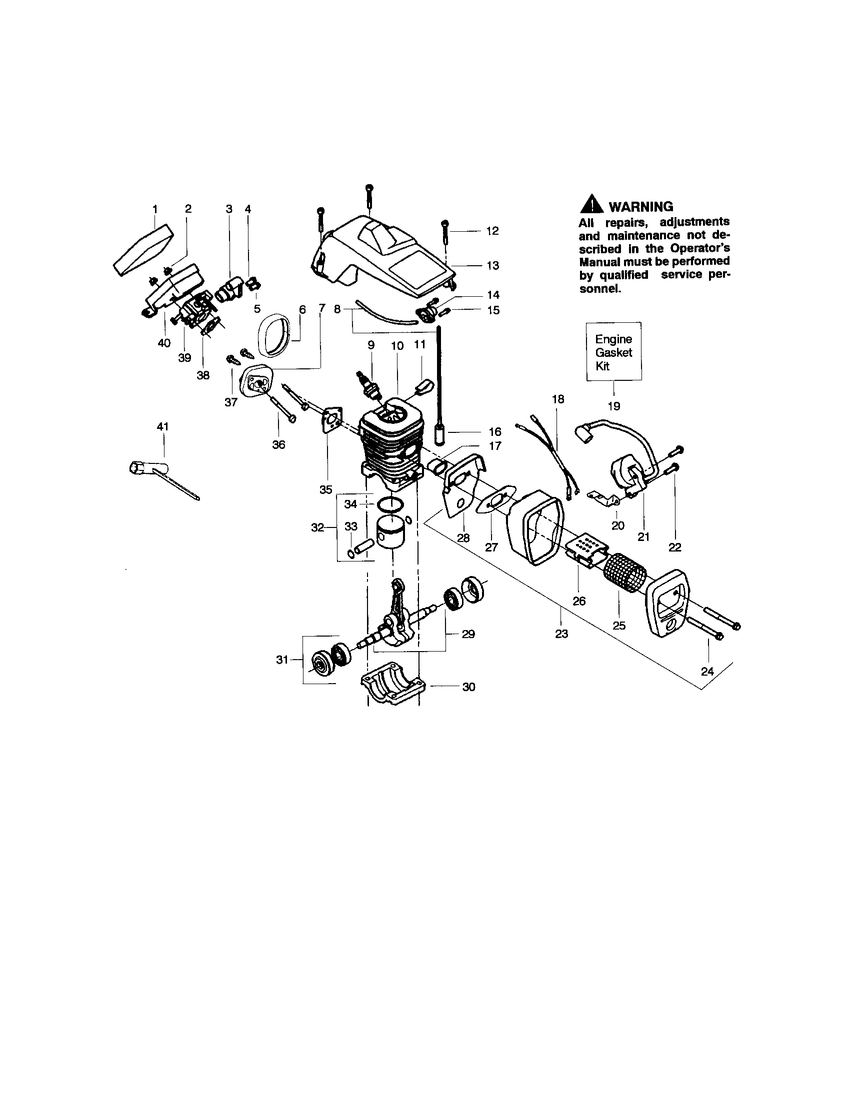 Poulan 1950 TYPE 1-5 shield/cylinder/crankshaft diagram
