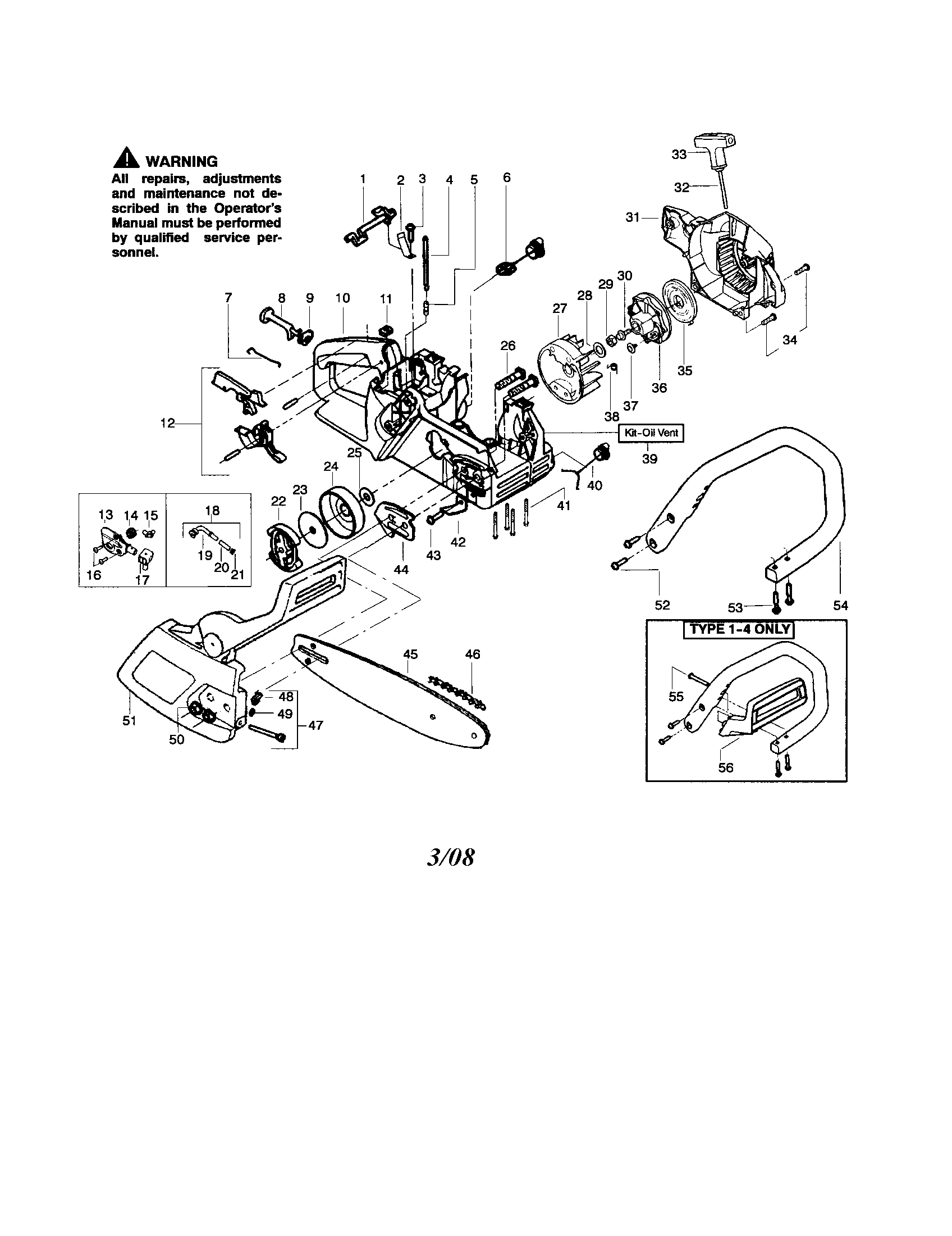 Poulan 1950 TYPE 6 chassis/bar/handle diagram