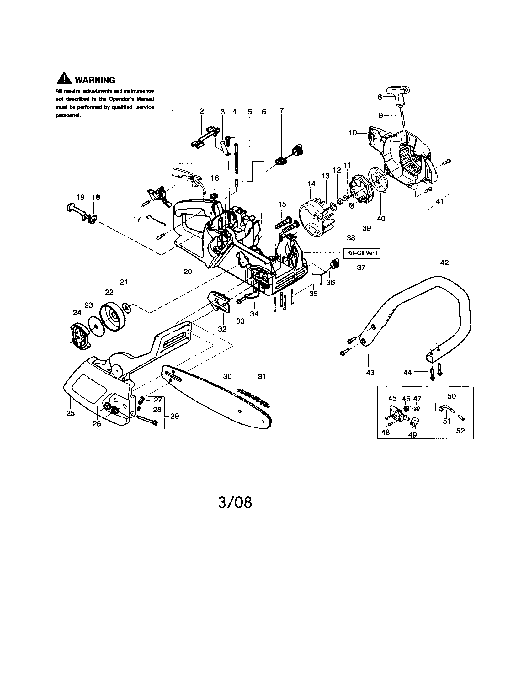 Poulan 1950 TYPE 7 chassis/bar/handle diagram