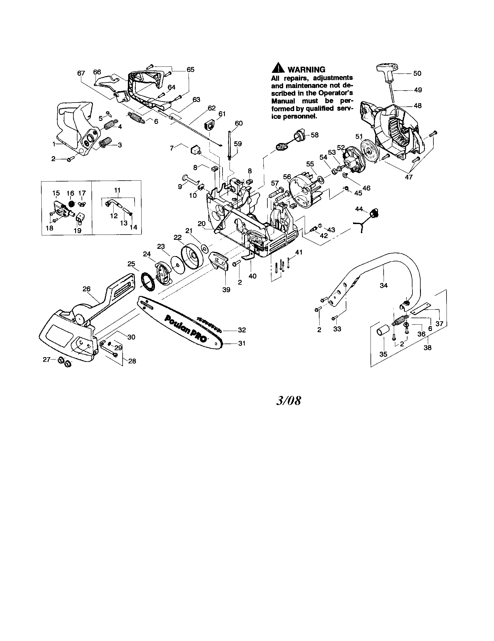 Poulan 260 TYPE 1-3 chassis/bar/handle diagram