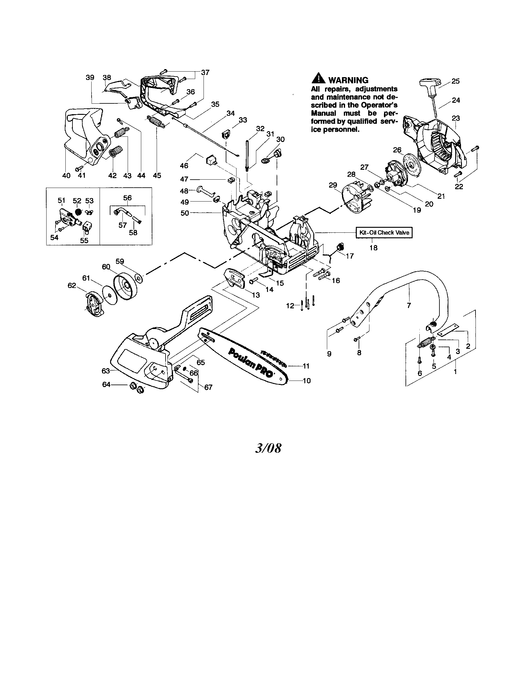 Poulan 260 TYPE 4, 5 chassis/bar/handle diagram