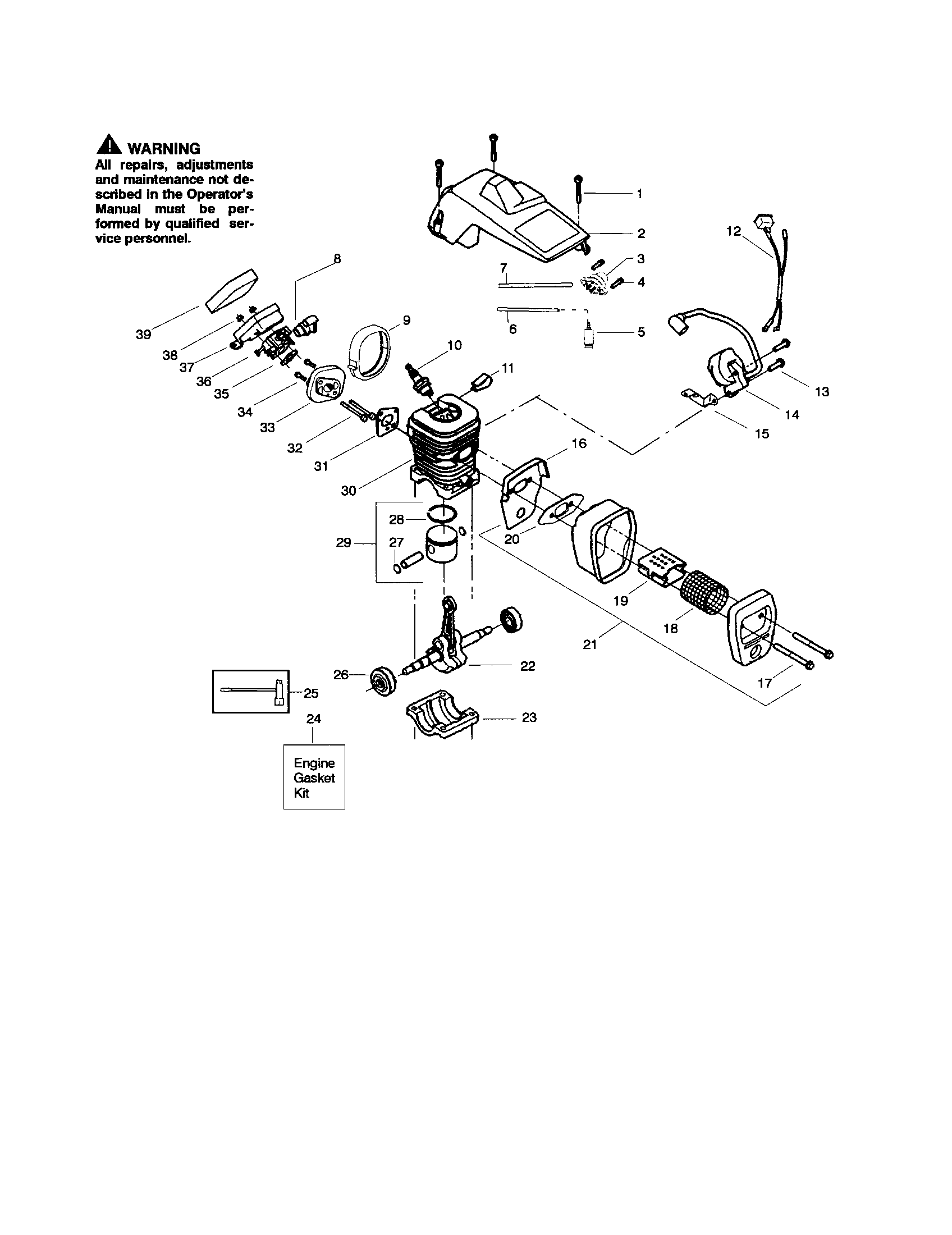 Poulan 260 TYPE 4, 5 shield/cylinder/crankshaft diagram