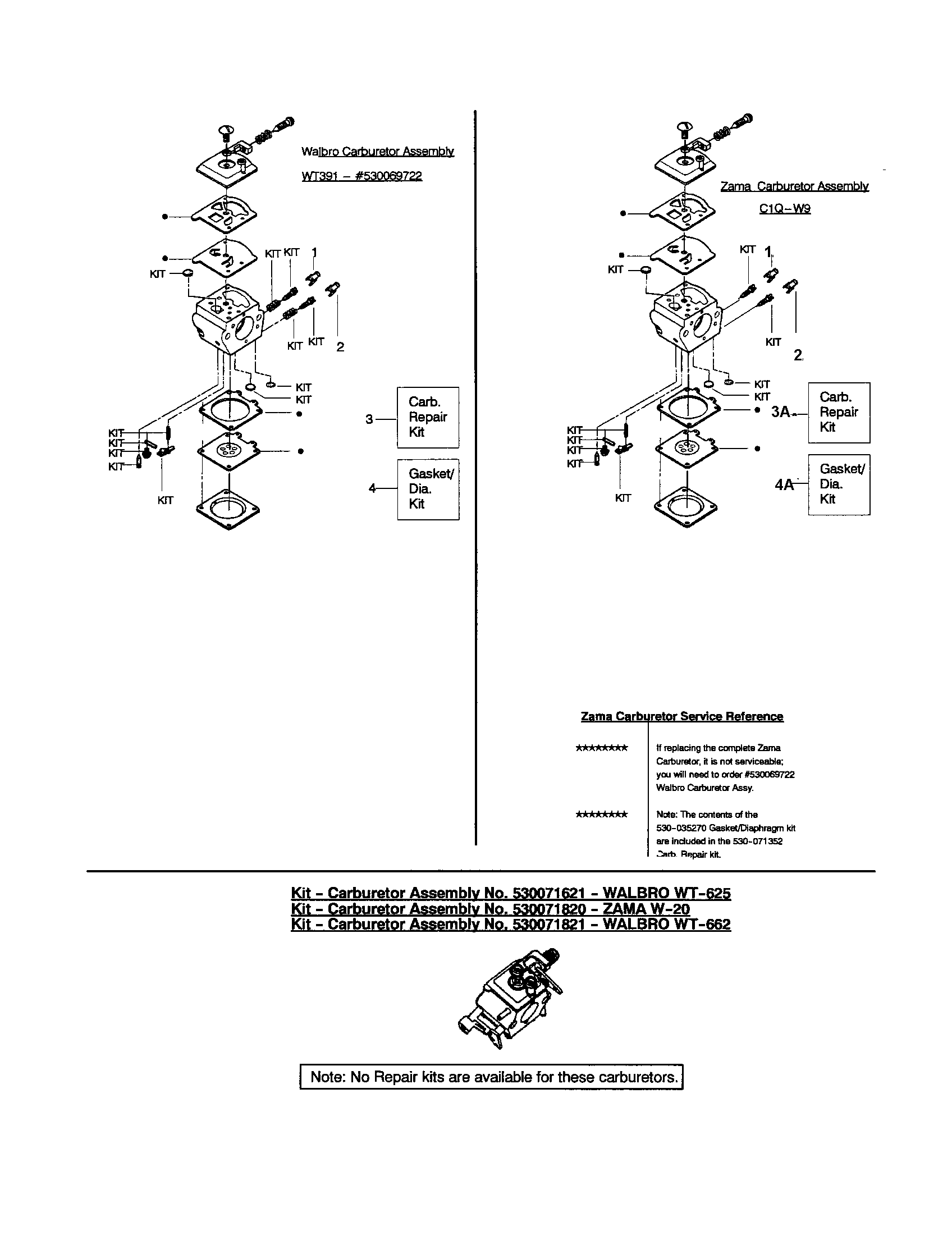 Poulan 260 TYPE 4, 5 carburetor - walbro/zama diagram