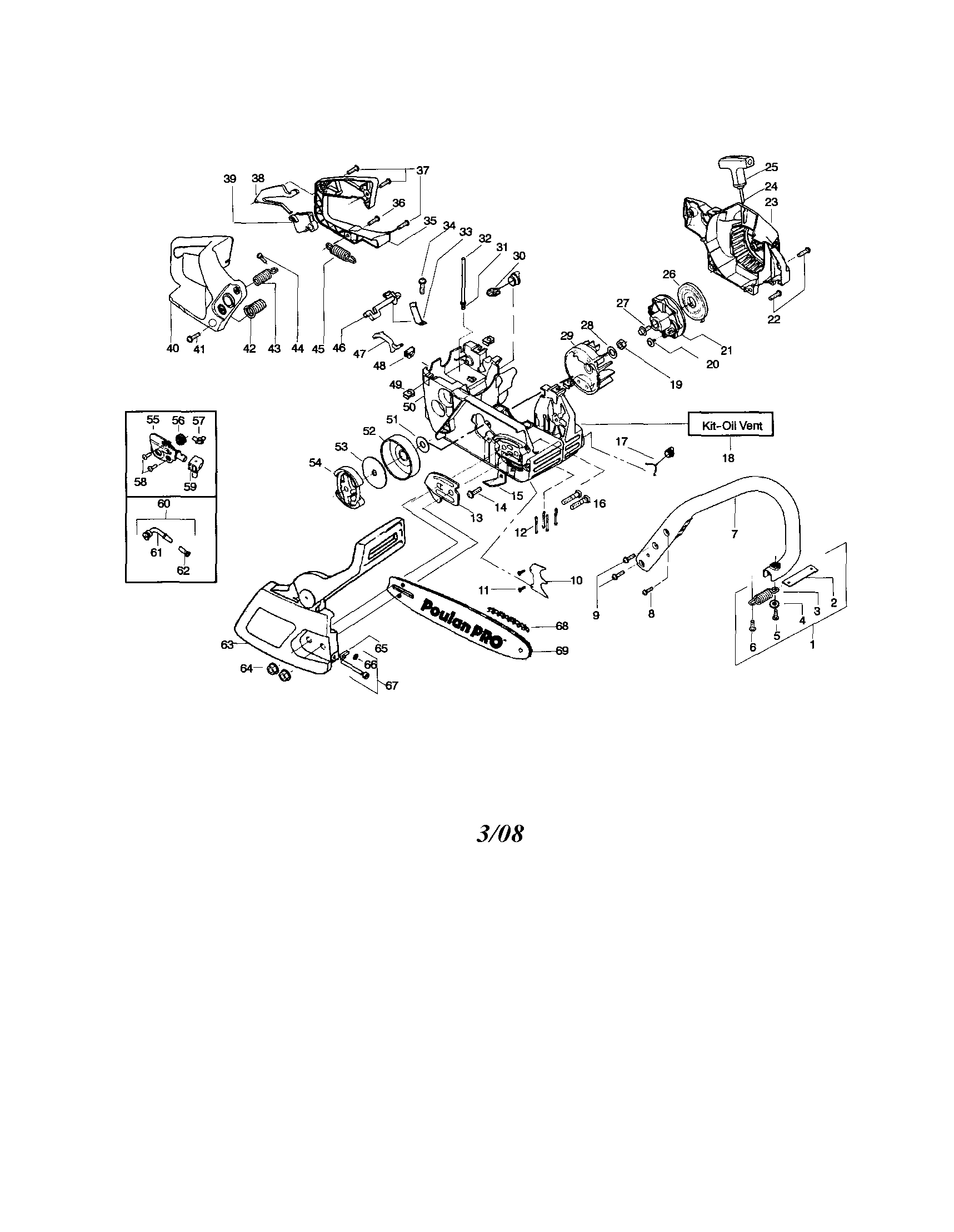 Poulan 260 TYPE 6 chassis/bar/handle diagram