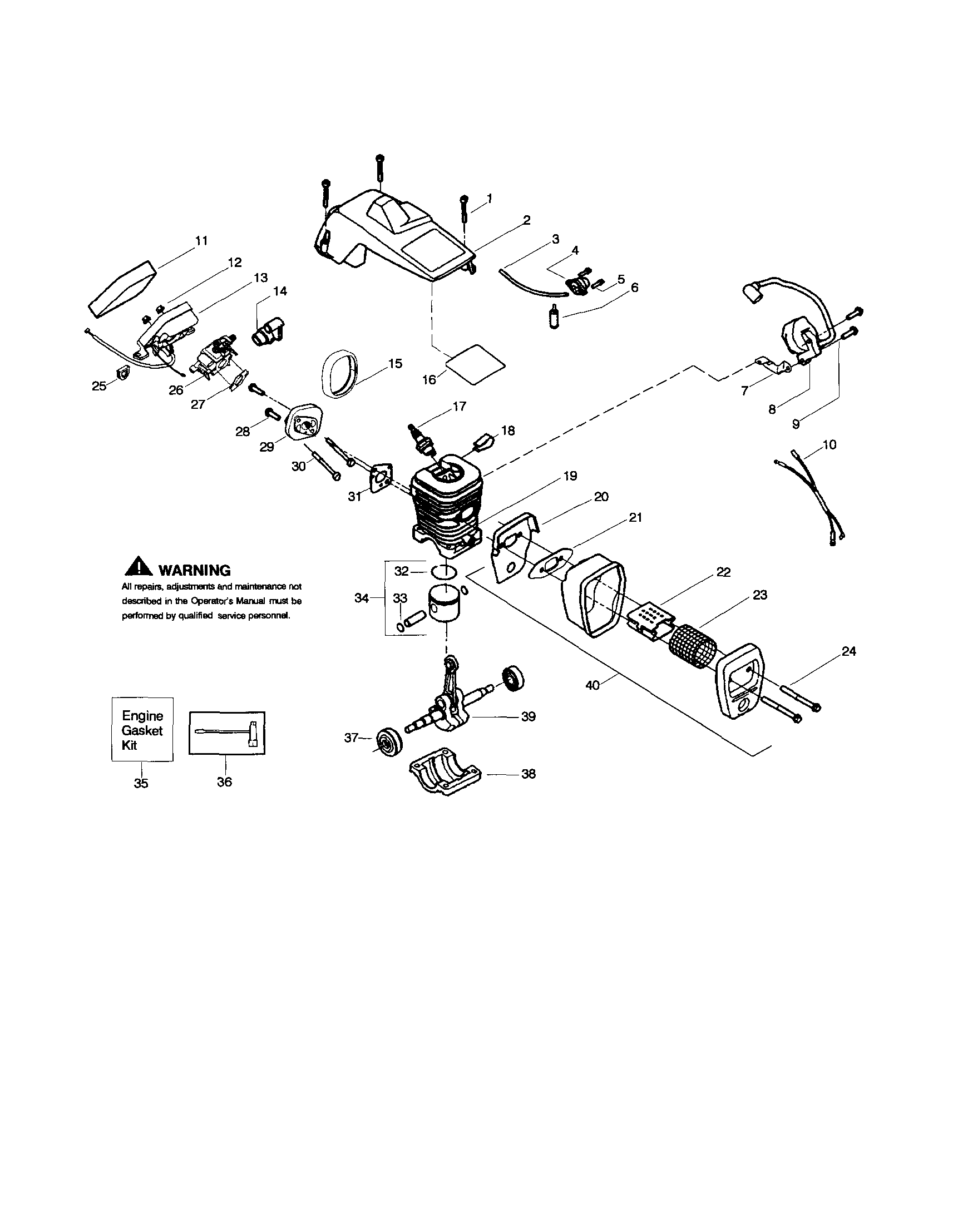 Poulan 260 TYPE 6 shield/cylinder/crankshaft diagram