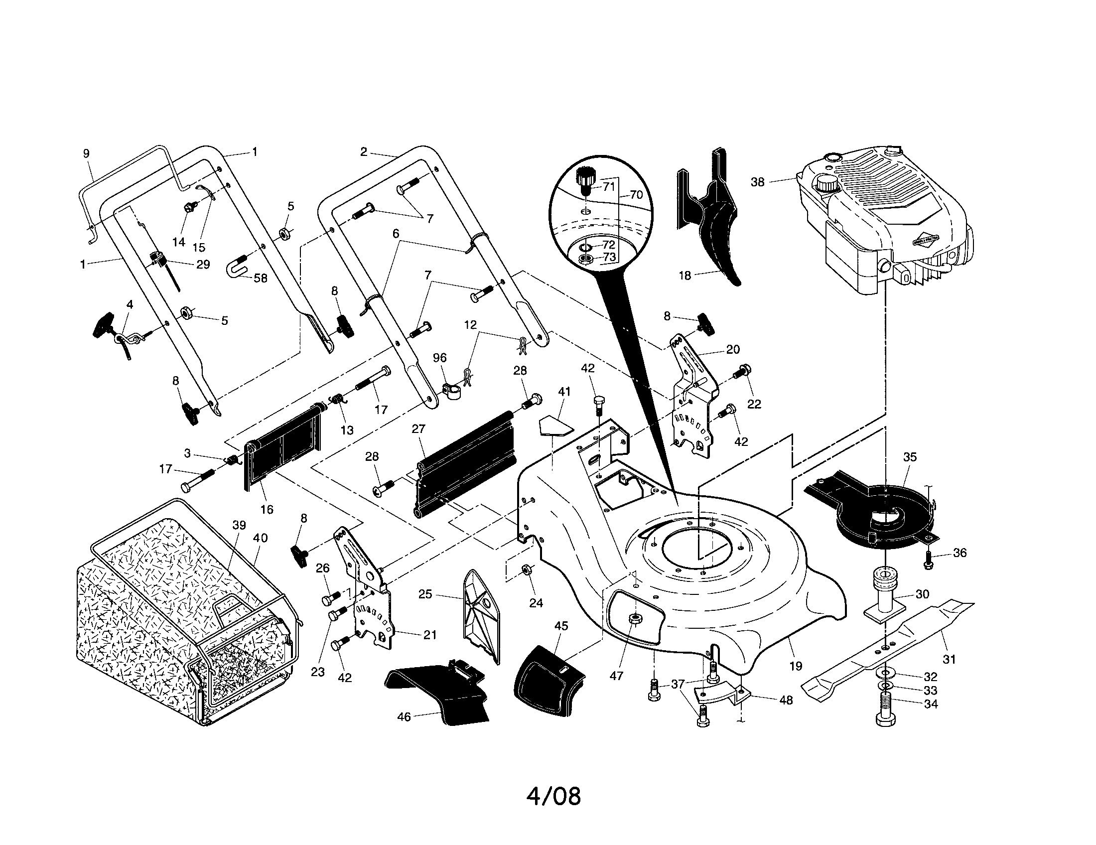 Craftsman 917371830 engine/housing/handle diagram