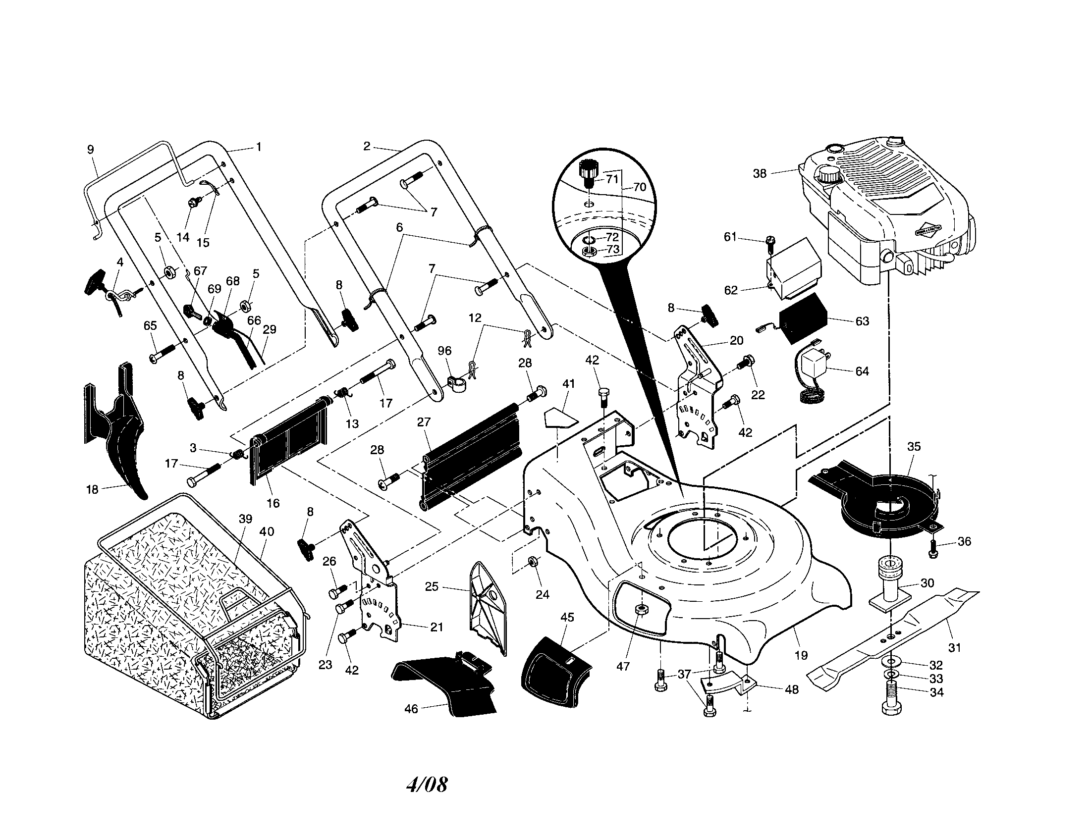 Craftsman 917371840 engine/housing/handle diagram