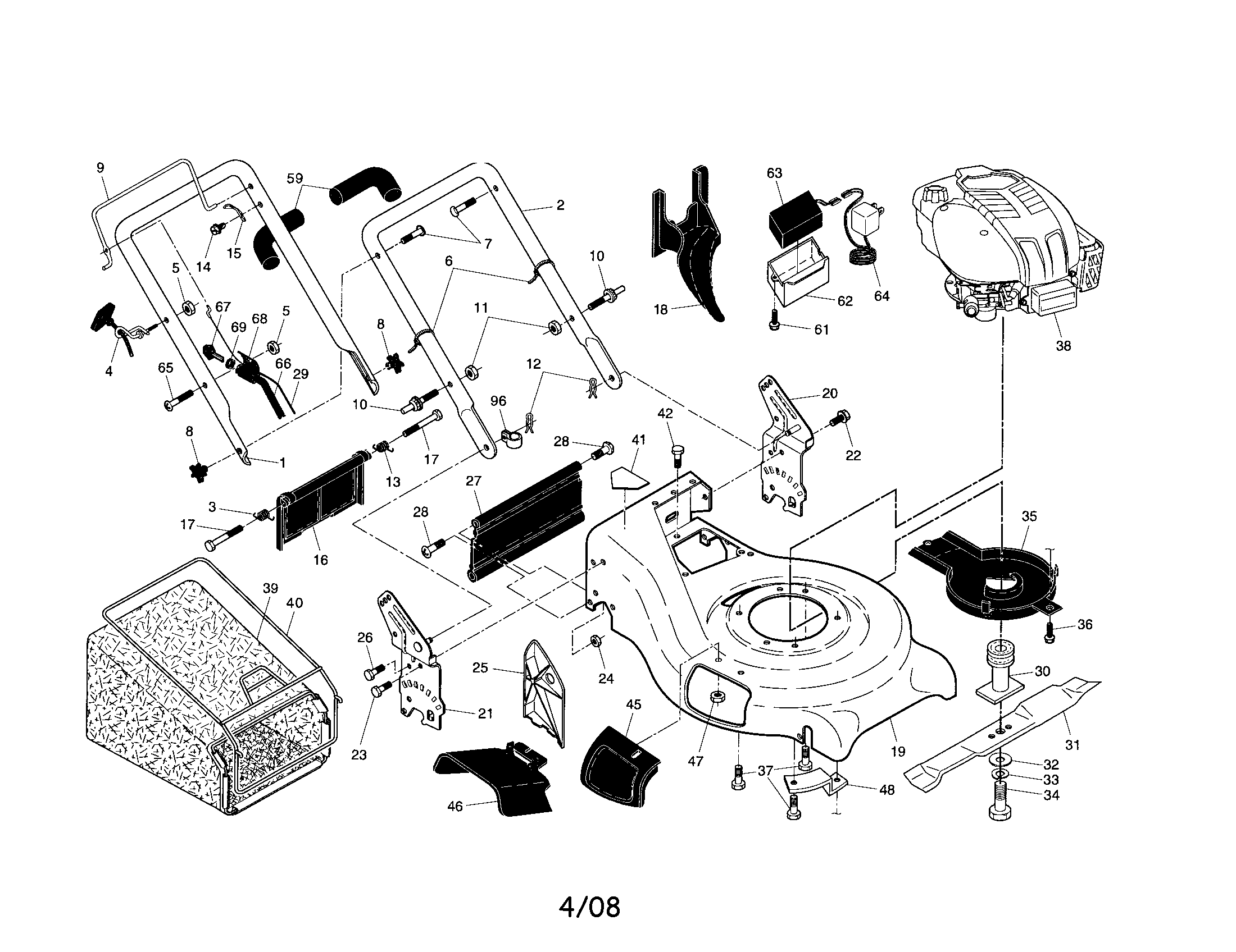 Husqvarna 917374463 engine/housing/handle diagram