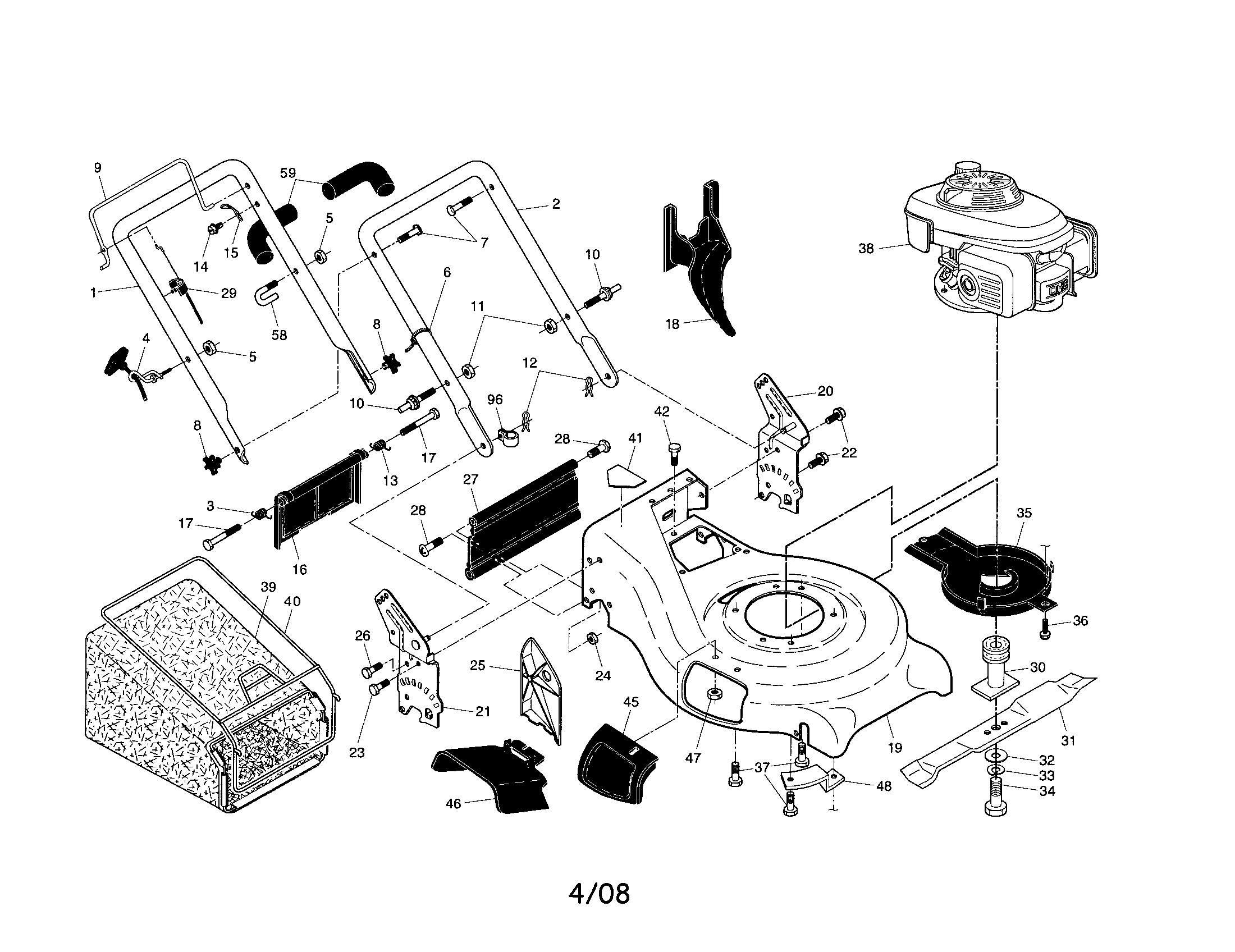 Husqvarna 917374472 engine/housing/handle diagram