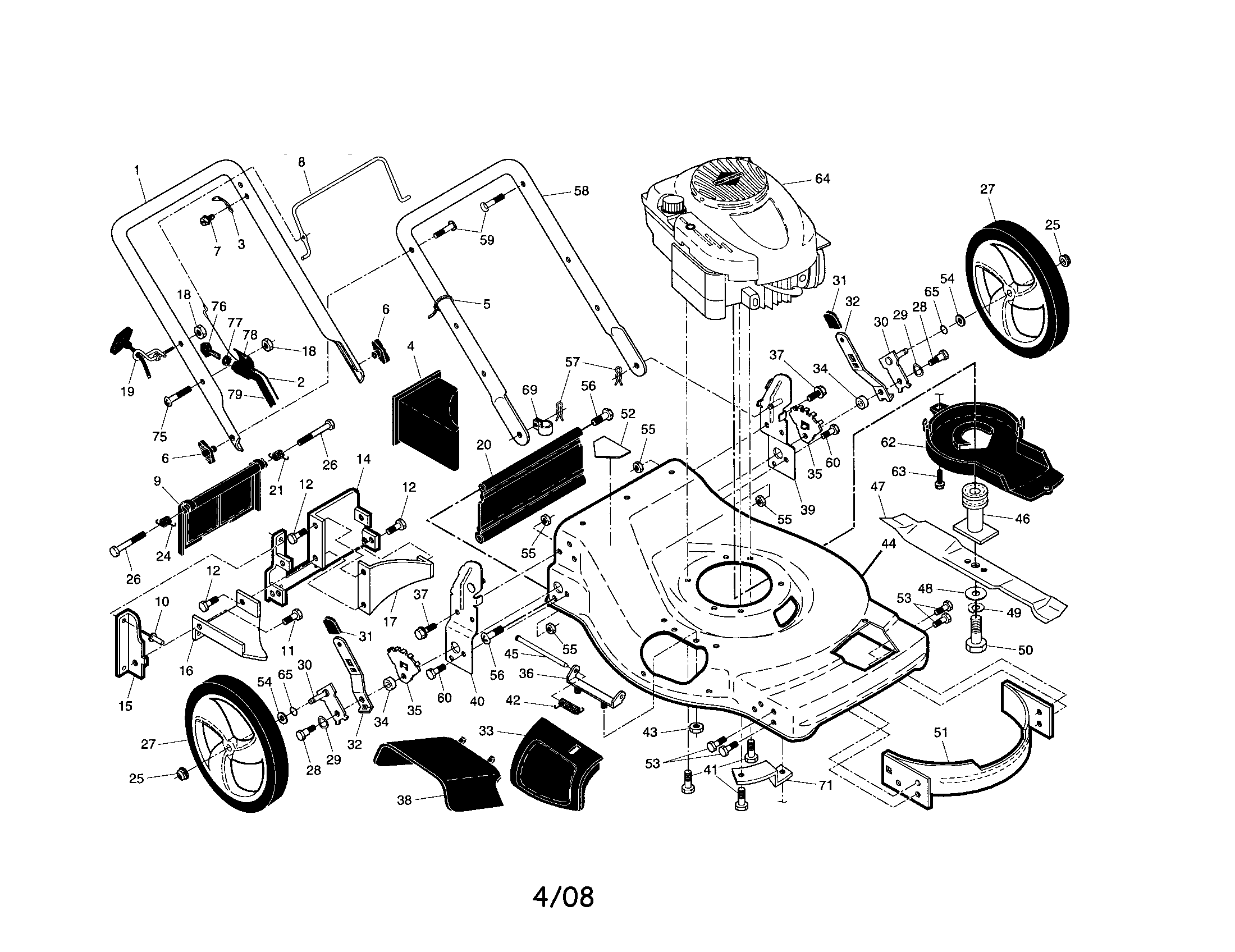 Craftsman 917376746 engine/housing/handle diagram
