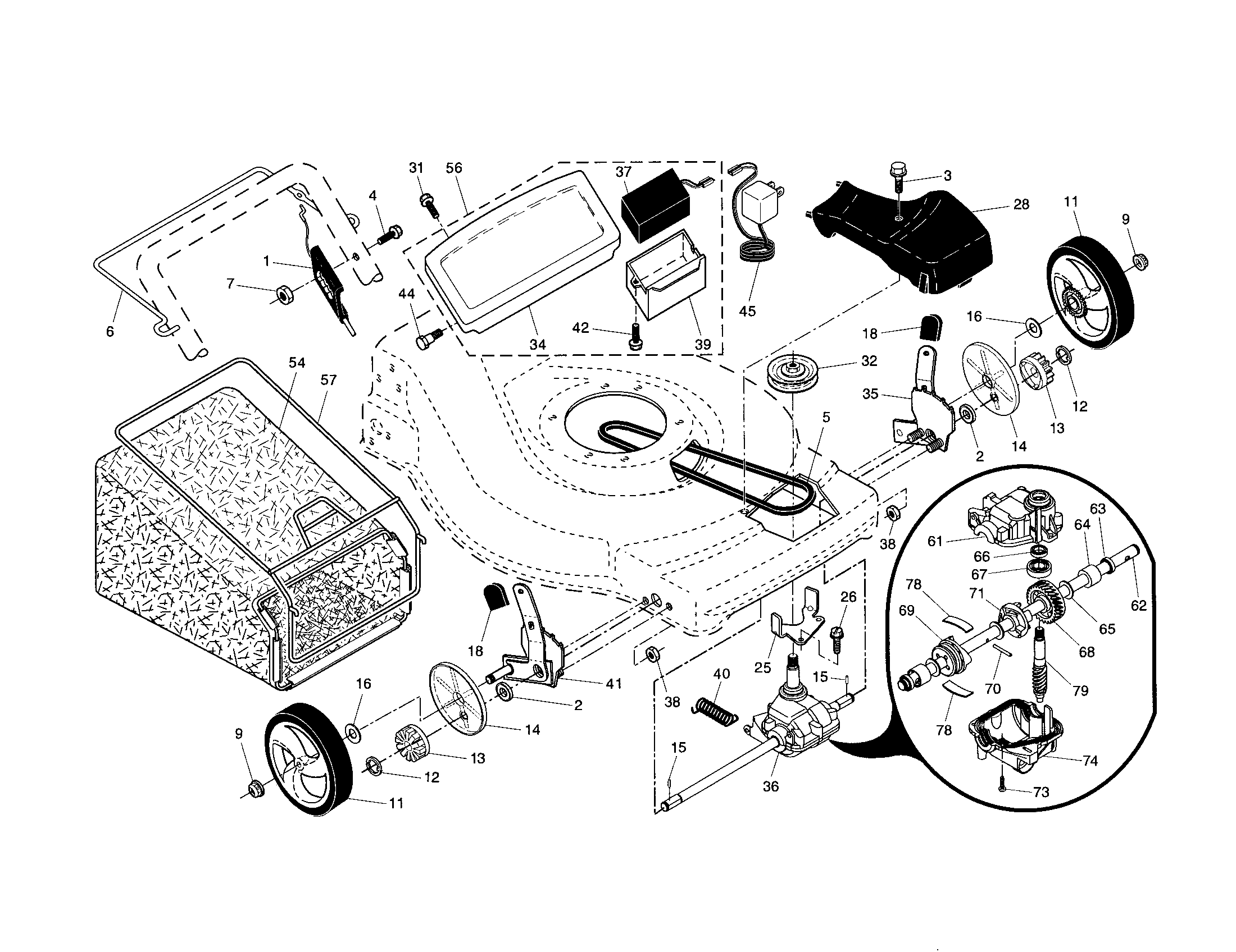 Craftsman 917376746 drive control/gear case/wheels diagram