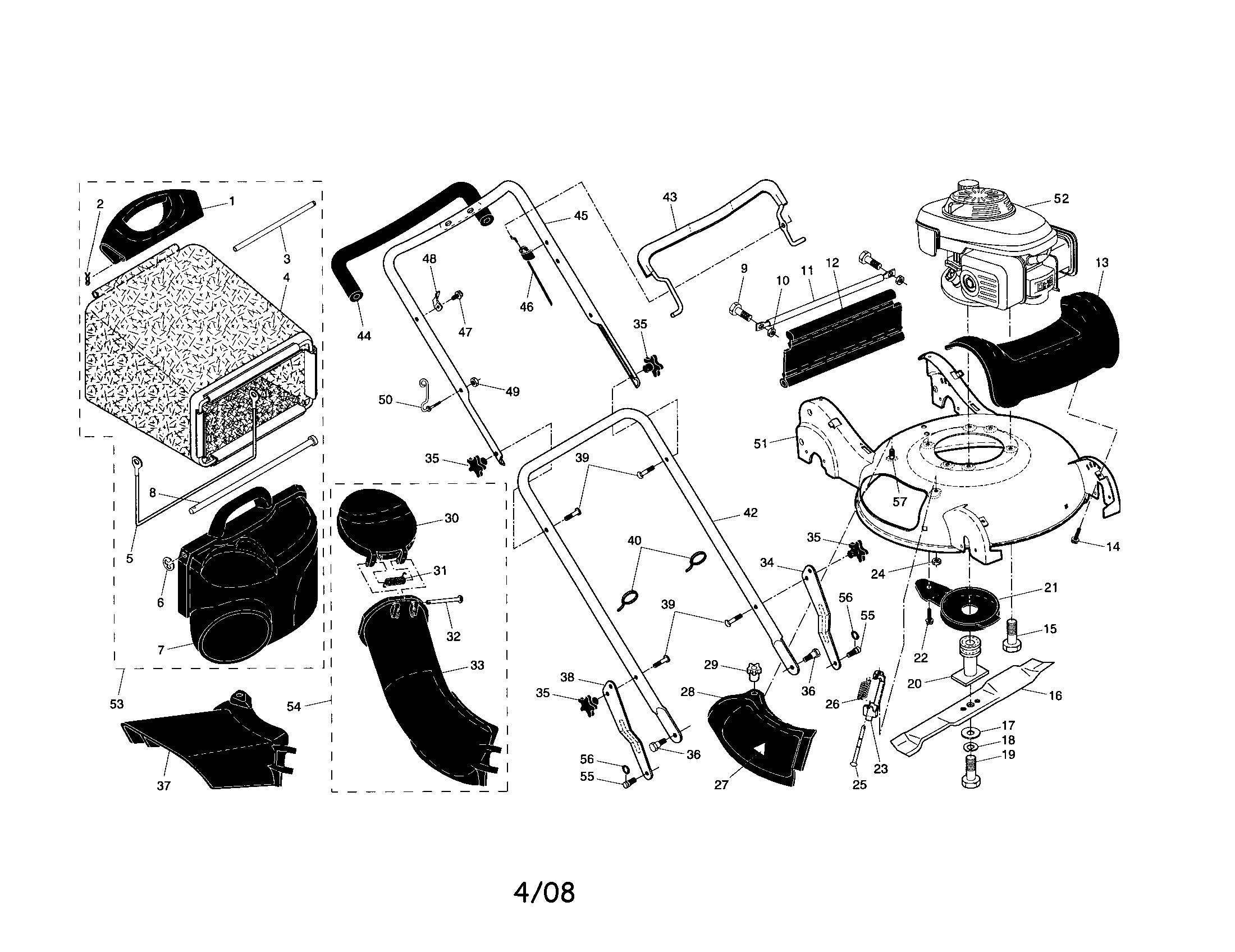 Craftsman 917376991 engine/housing/handle diagram