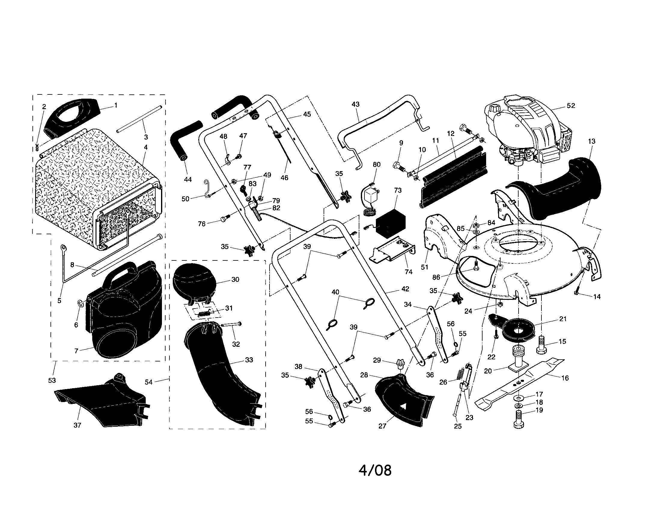 Craftsman 917377121 engine/housing/handle diagram