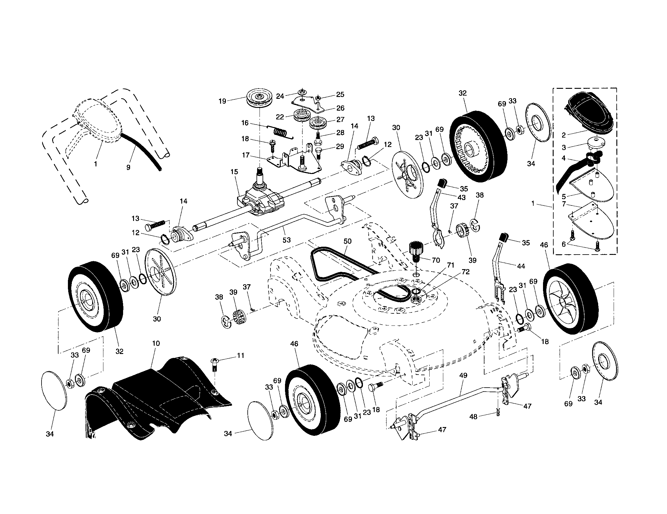 Craftsman 917377121 drive control/gear case/wheels diagram