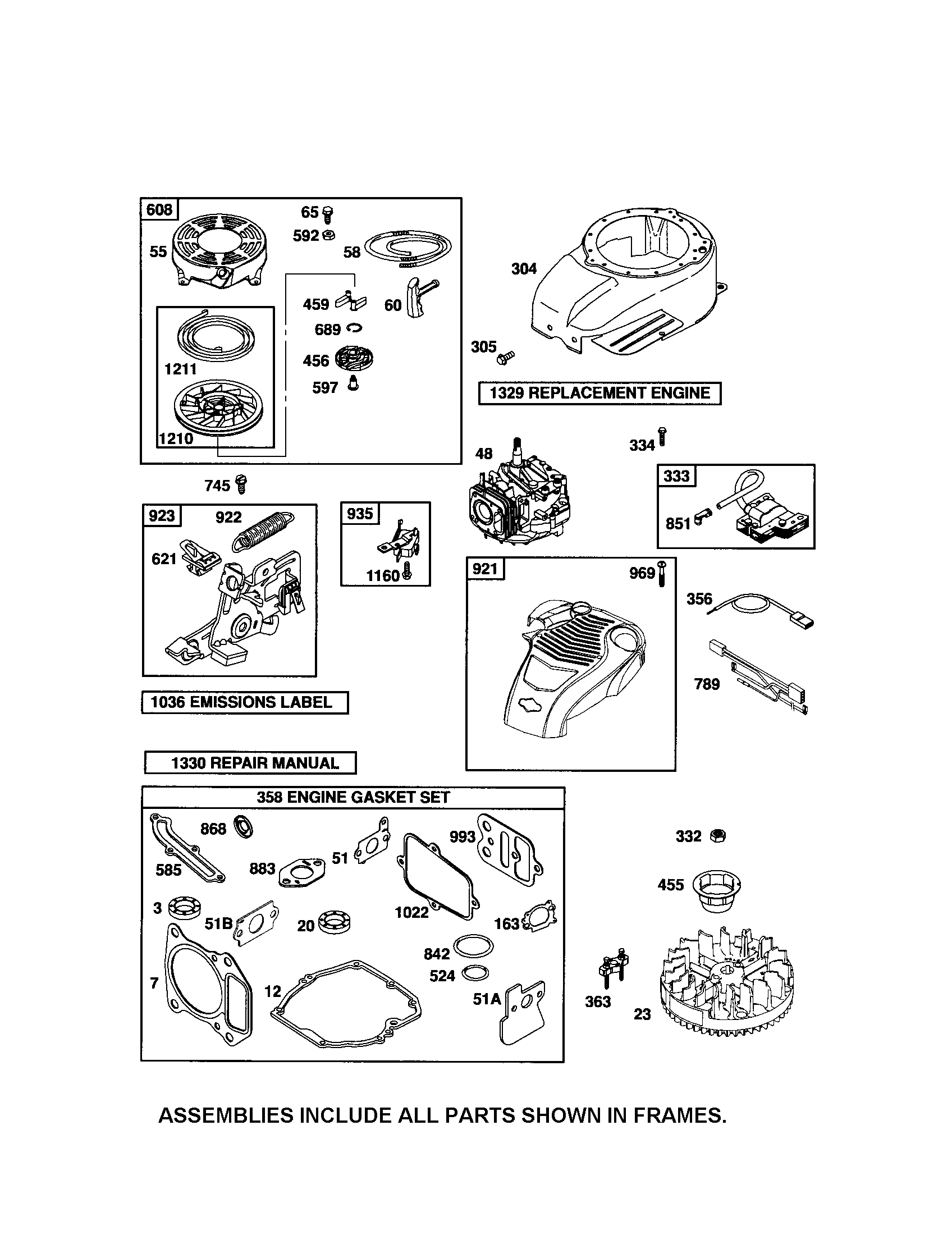 Craftsman 917371860 rewind starter/brake/short block diagram