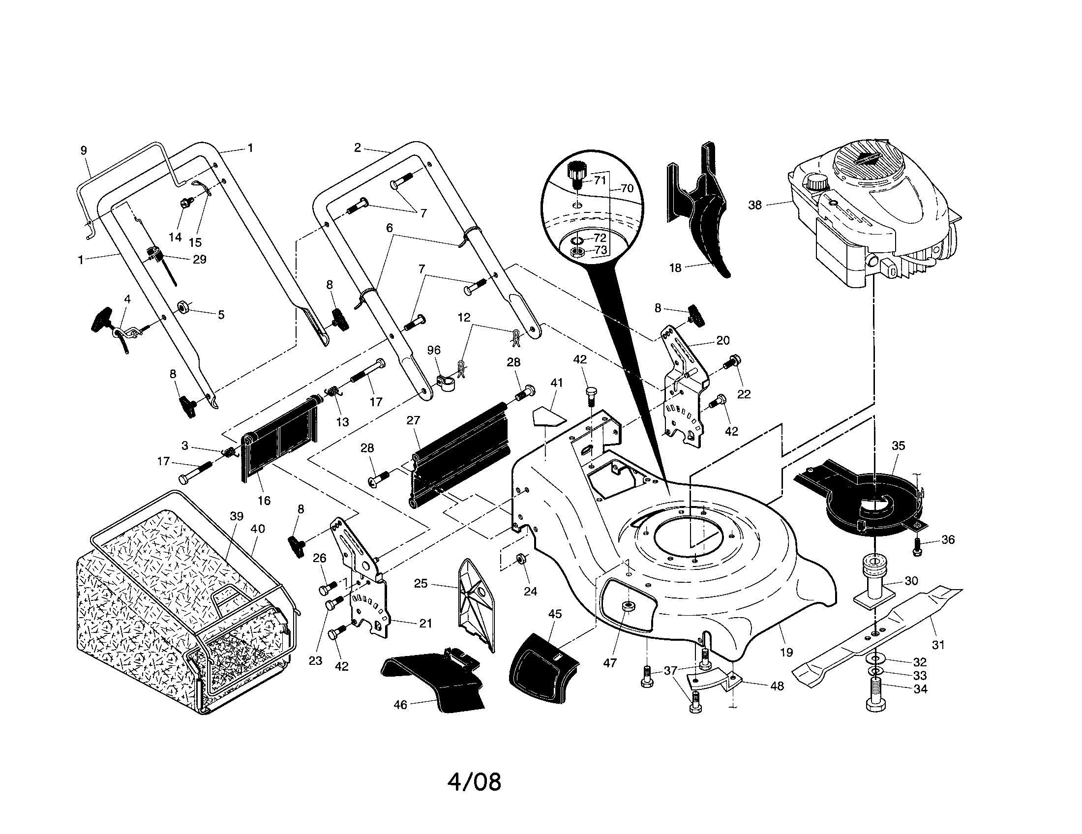 Craftsman 917370760 engine/housing/handle diagram