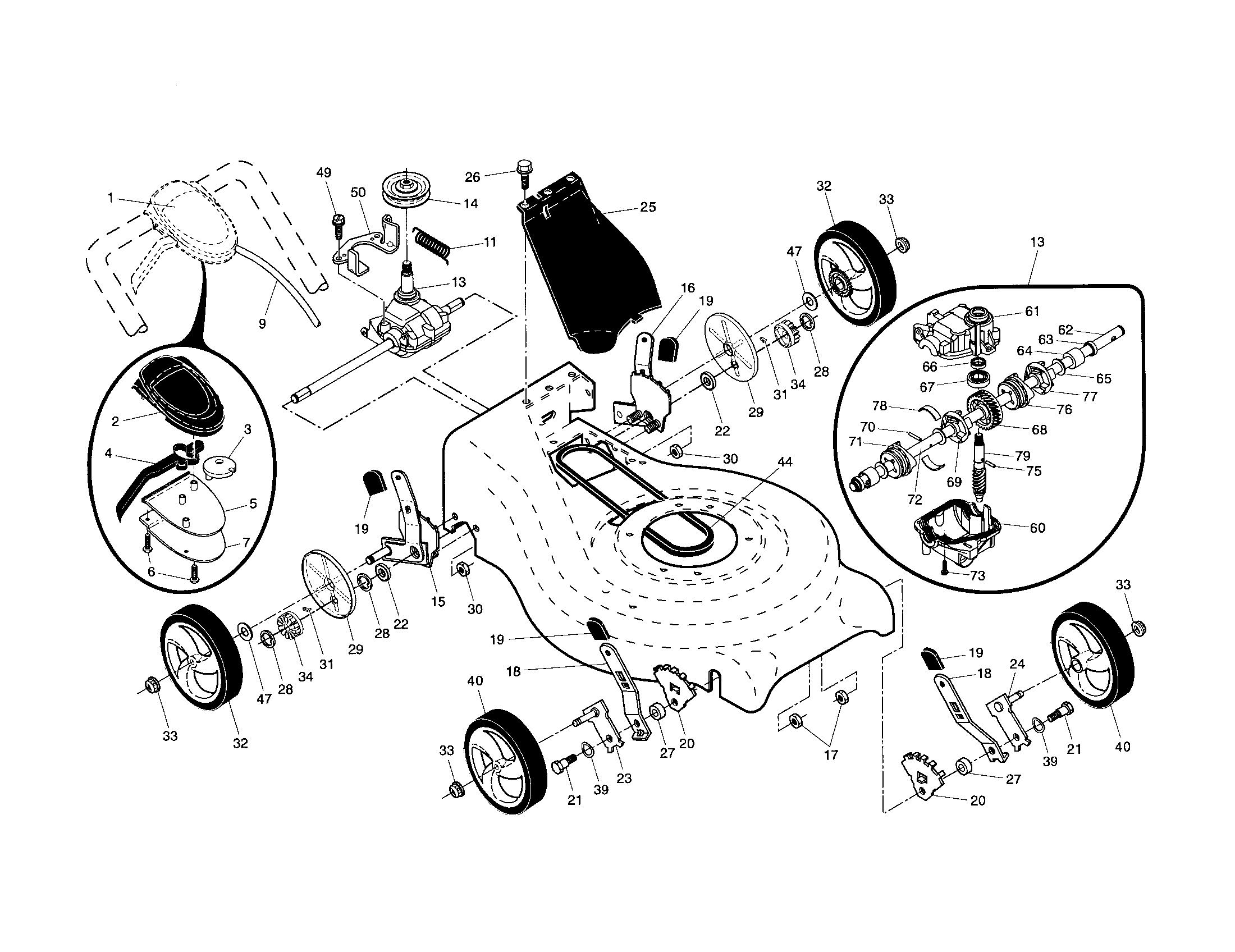 Craftsman 917370760 drive control/gear case/wheels diagram